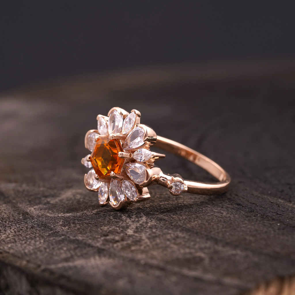 Victoria Citrine Floral CZ Engagement Ring - MinimalistJewels