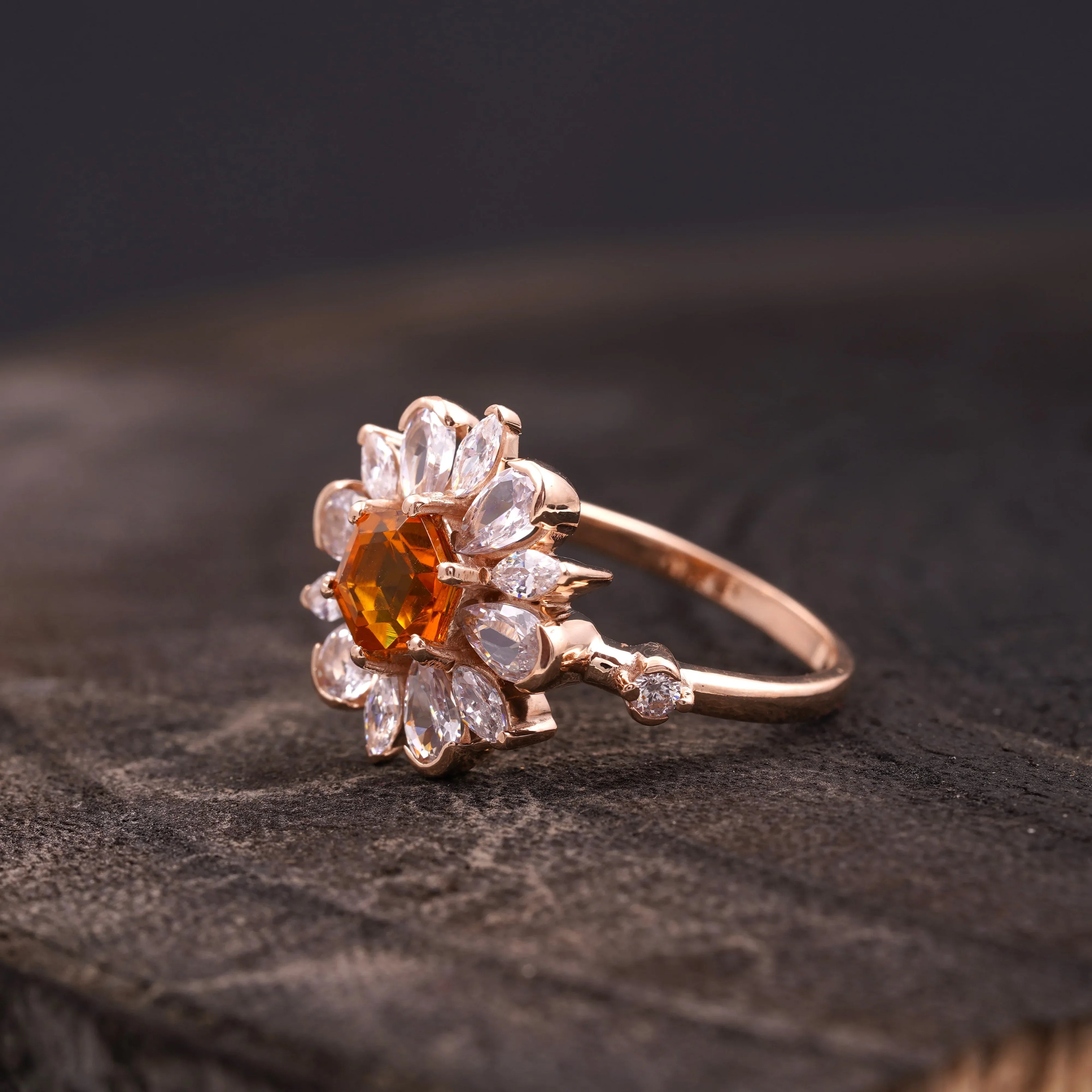 Victoria Citrine Floral CZ Engagement Ring - MinimalistJewels