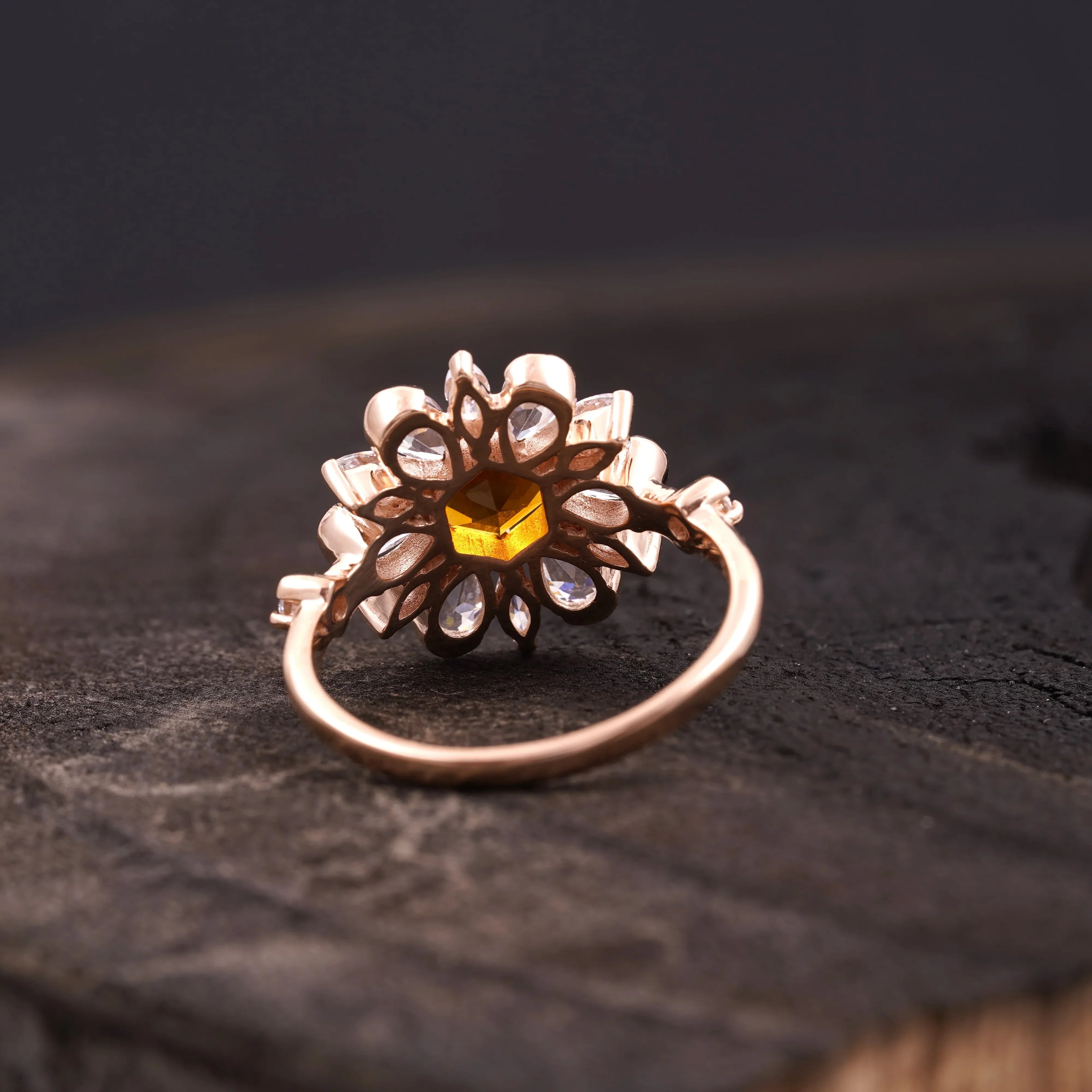 Victoria Citrine Floral CZ Engagement Ring - MinimalistJewels