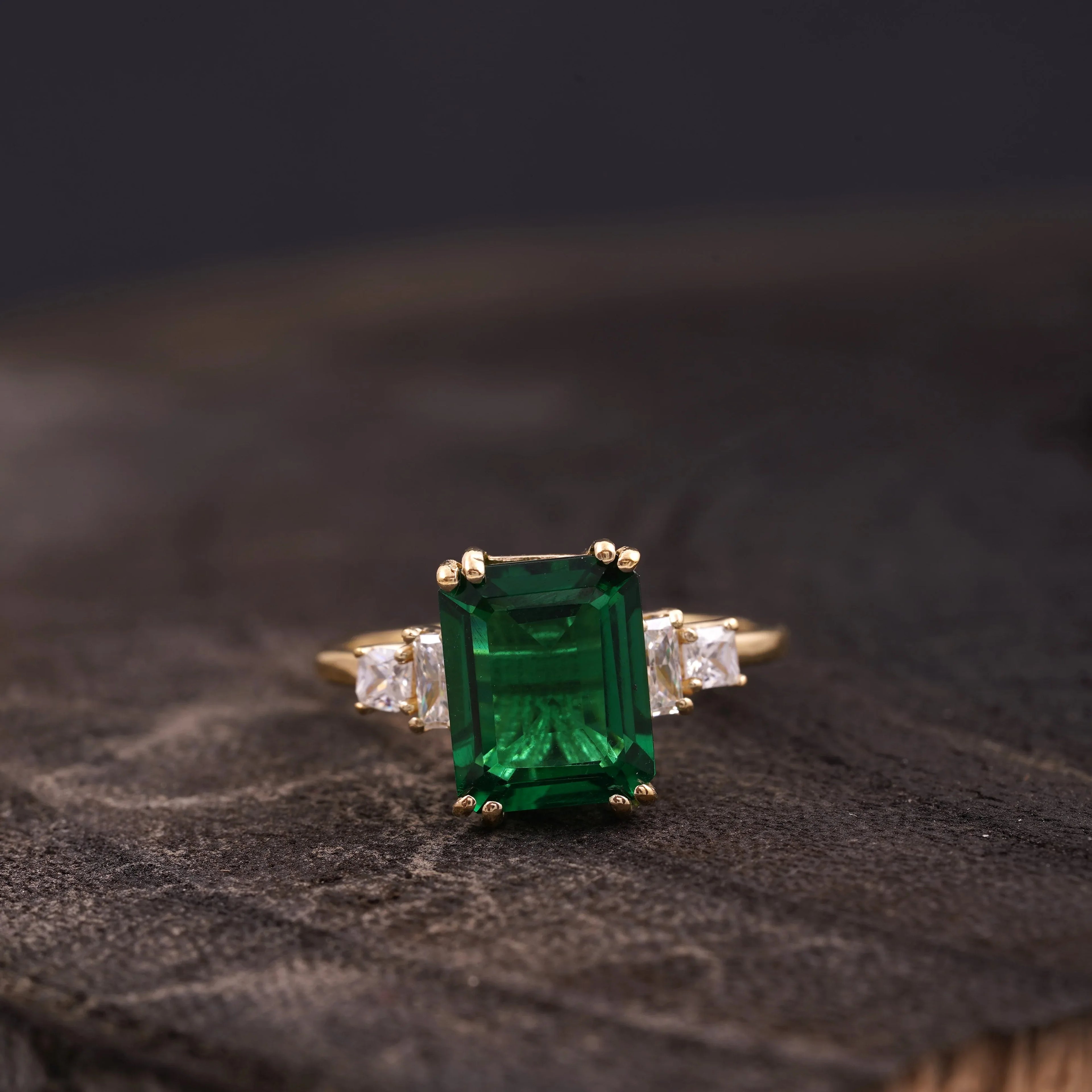 Emerald CZ Diamond Gold Engagement Ring - MinimalistJewels