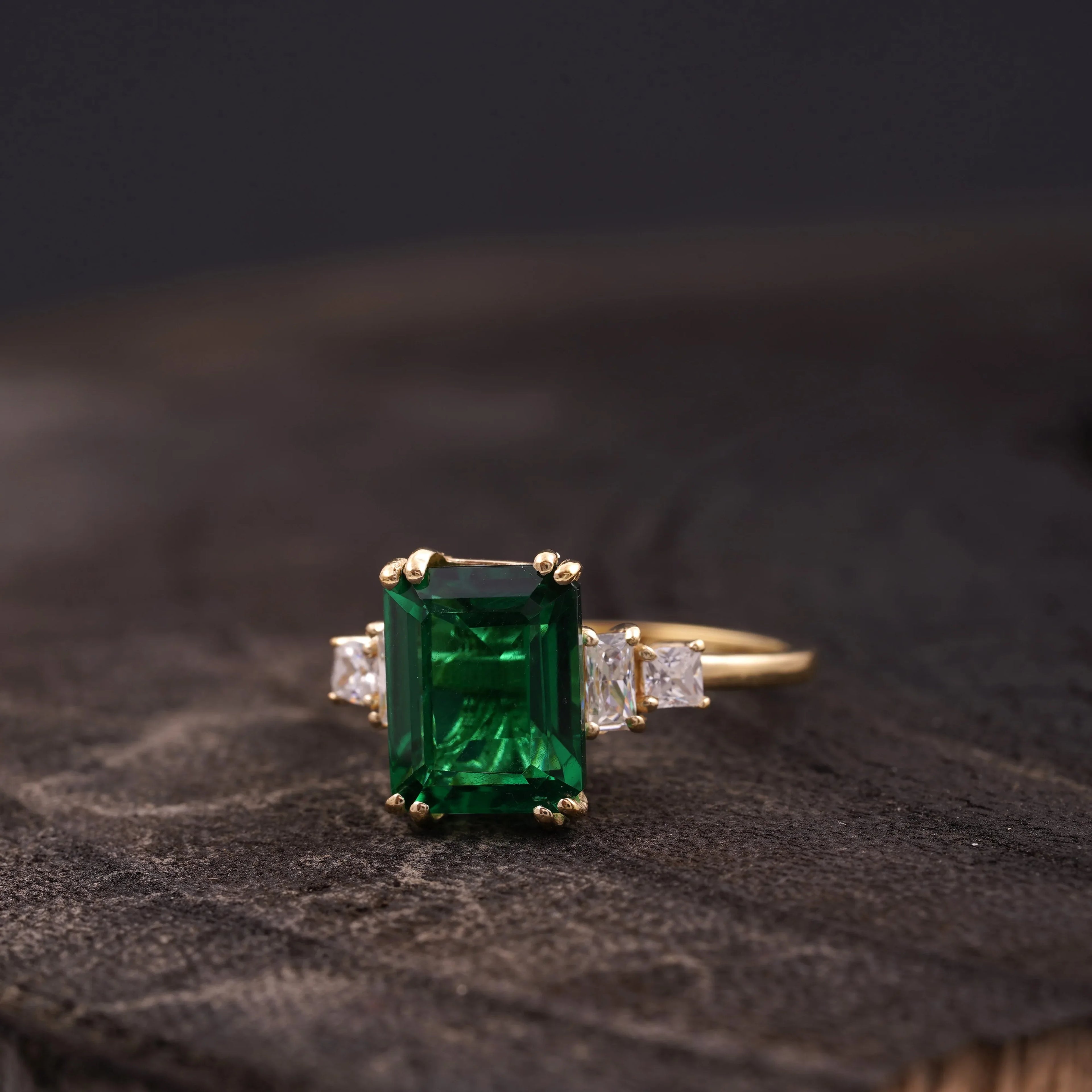 Emerald CZ Diamond Gold Engagement Ring - MinimalistJewels