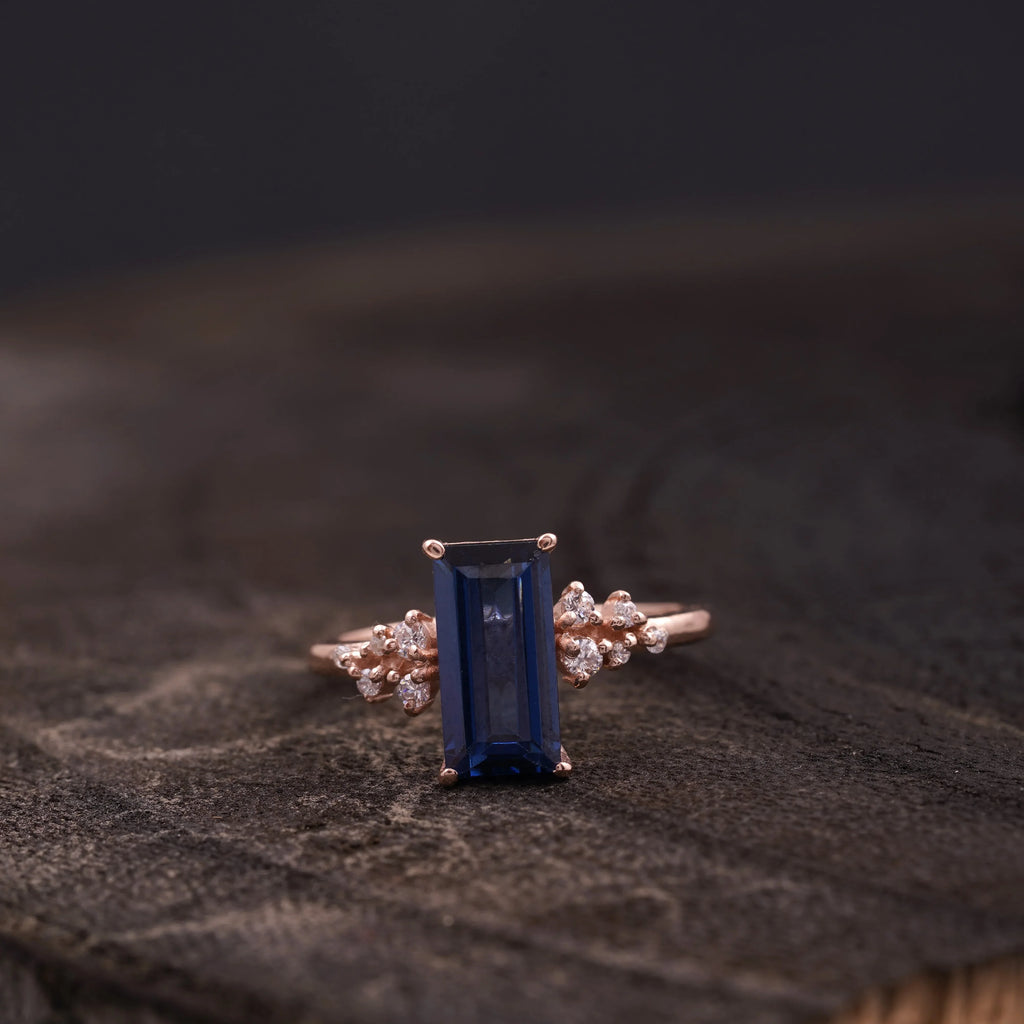 Blue Sapphire Cluster Engagement Ring - MinimalistJewels