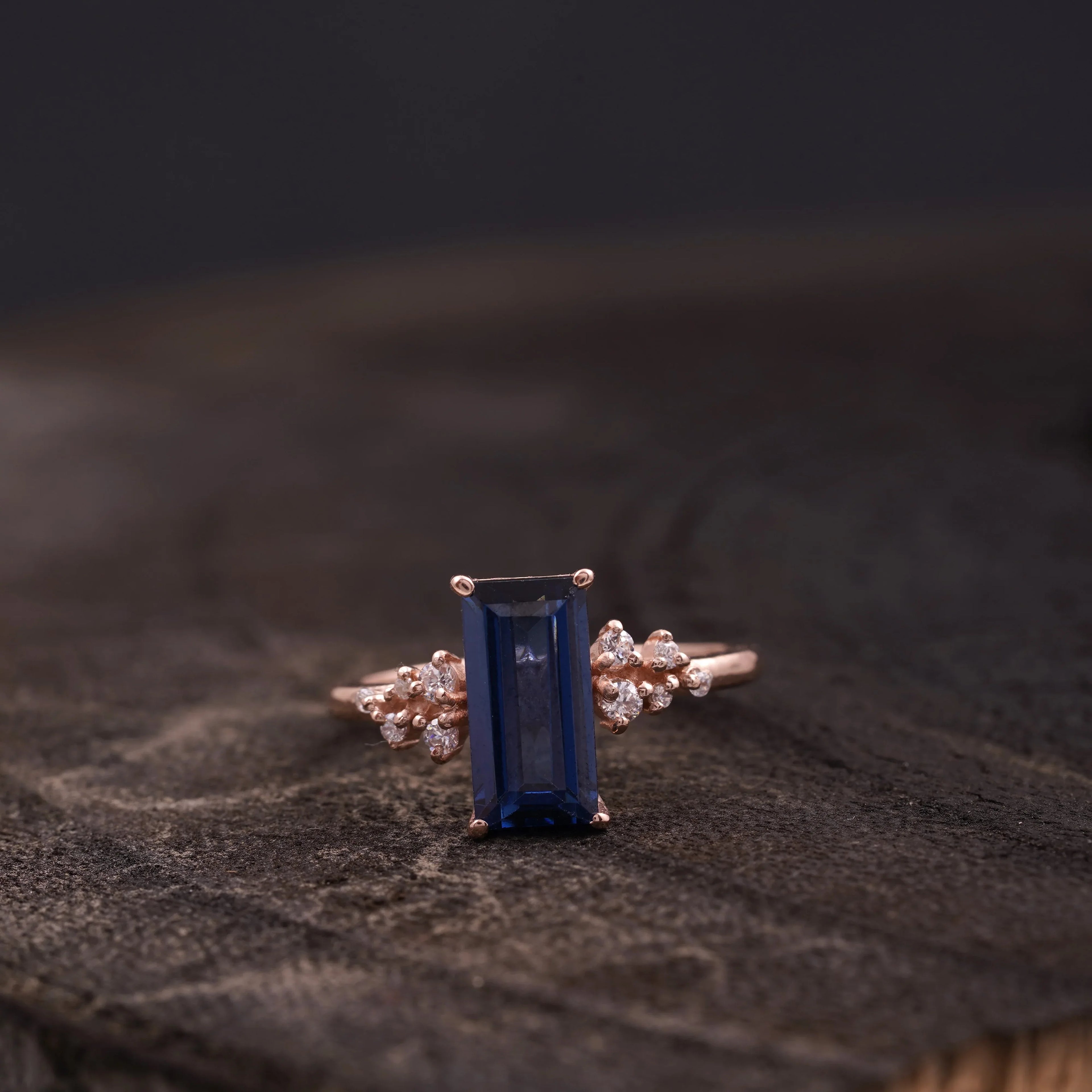 Blue Sapphire Cluster Engagement Ring - MinimalistJewels