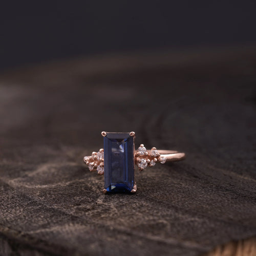 Blue Sapphire Cluster Engagement Ring - MinimalistJewels