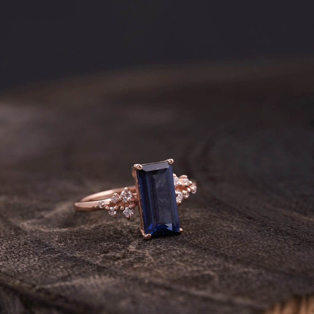 Blue Sapphire Cluster Engagement Ring - MinimalistJewels