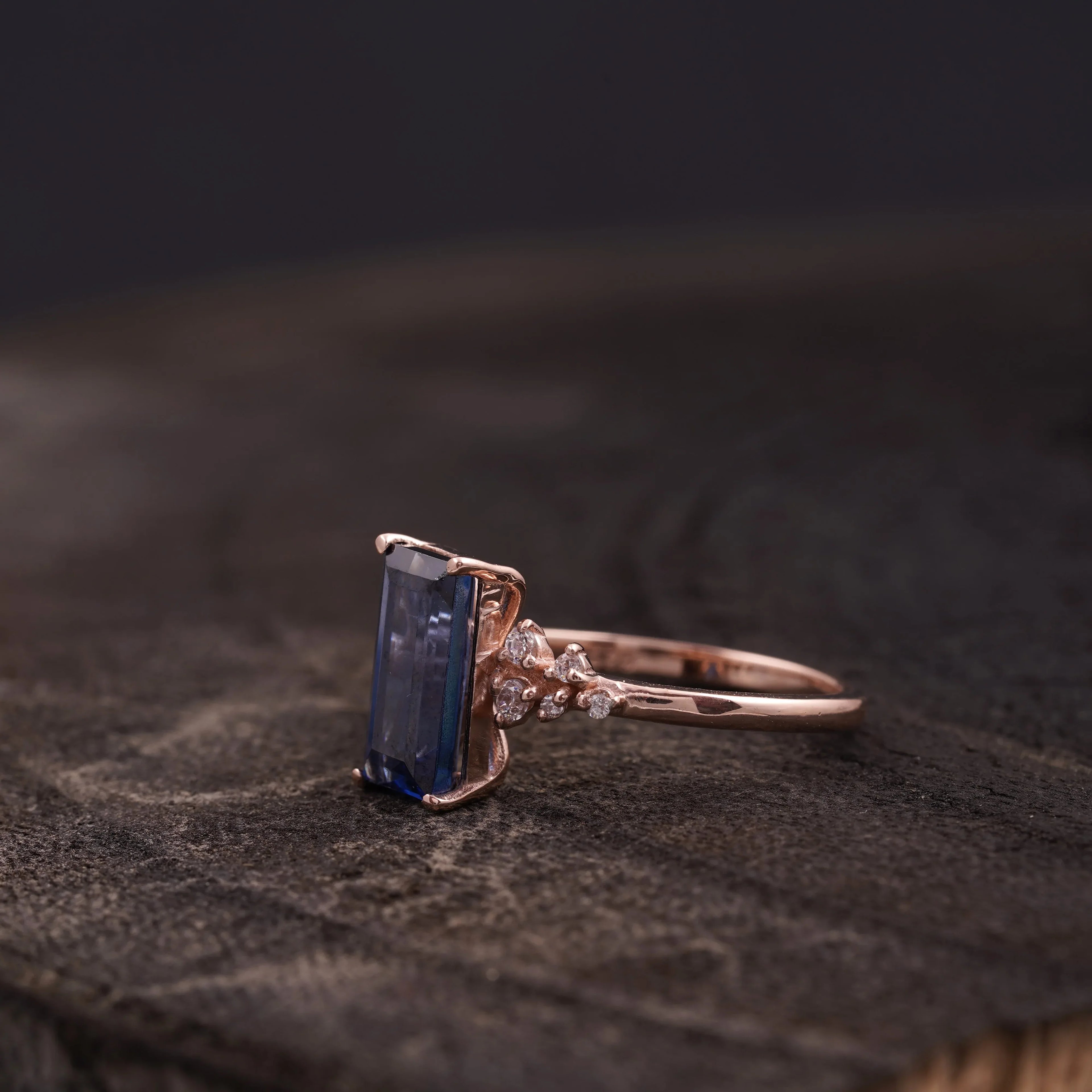 Blue Sapphire Cluster Engagement Ring - MinimalistJewels