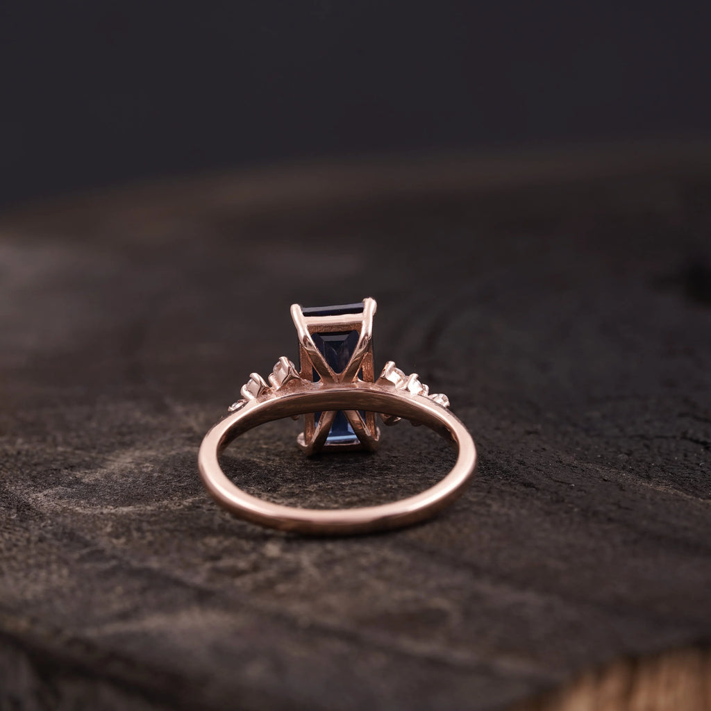 Blue Sapphire Cluster Engagement Ring - MinimalistJewels