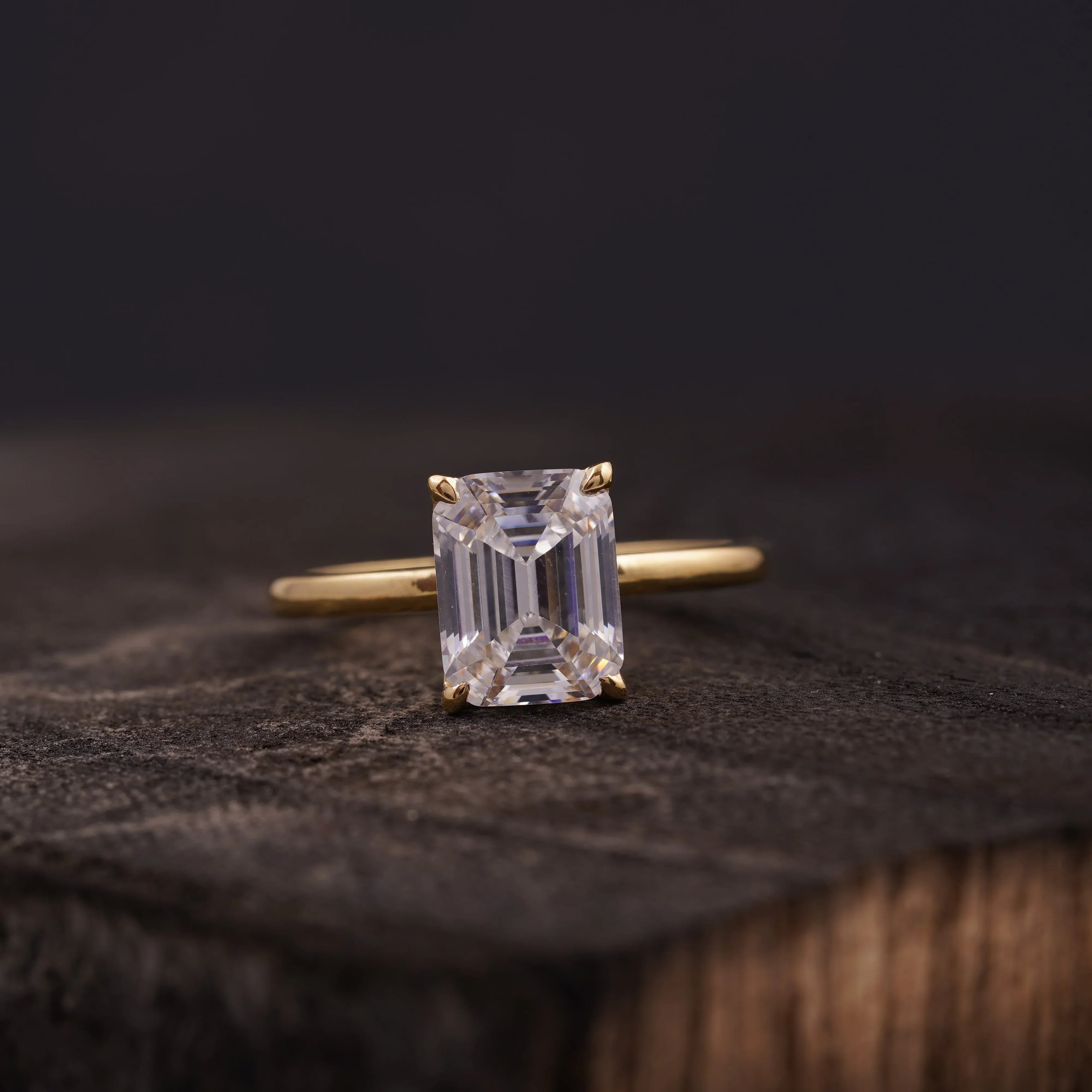 Emerald Cut Moissanite Diamond Solitaire Engagement - MinimalistJewels