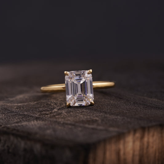 Emerald Cut Moissanite Diamond Solitaire Engagement