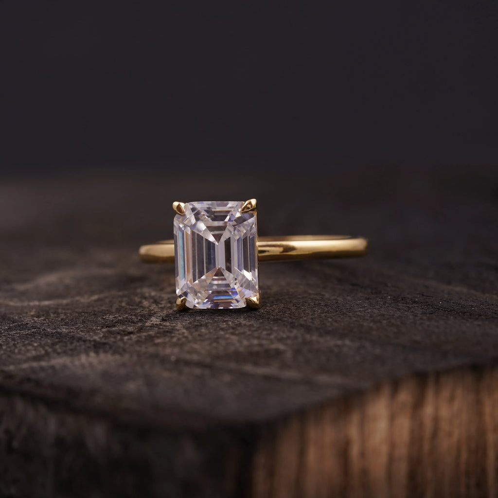 Emerald Cut Moissanite Diamond Solitaire Engagement - MinimalistJewels