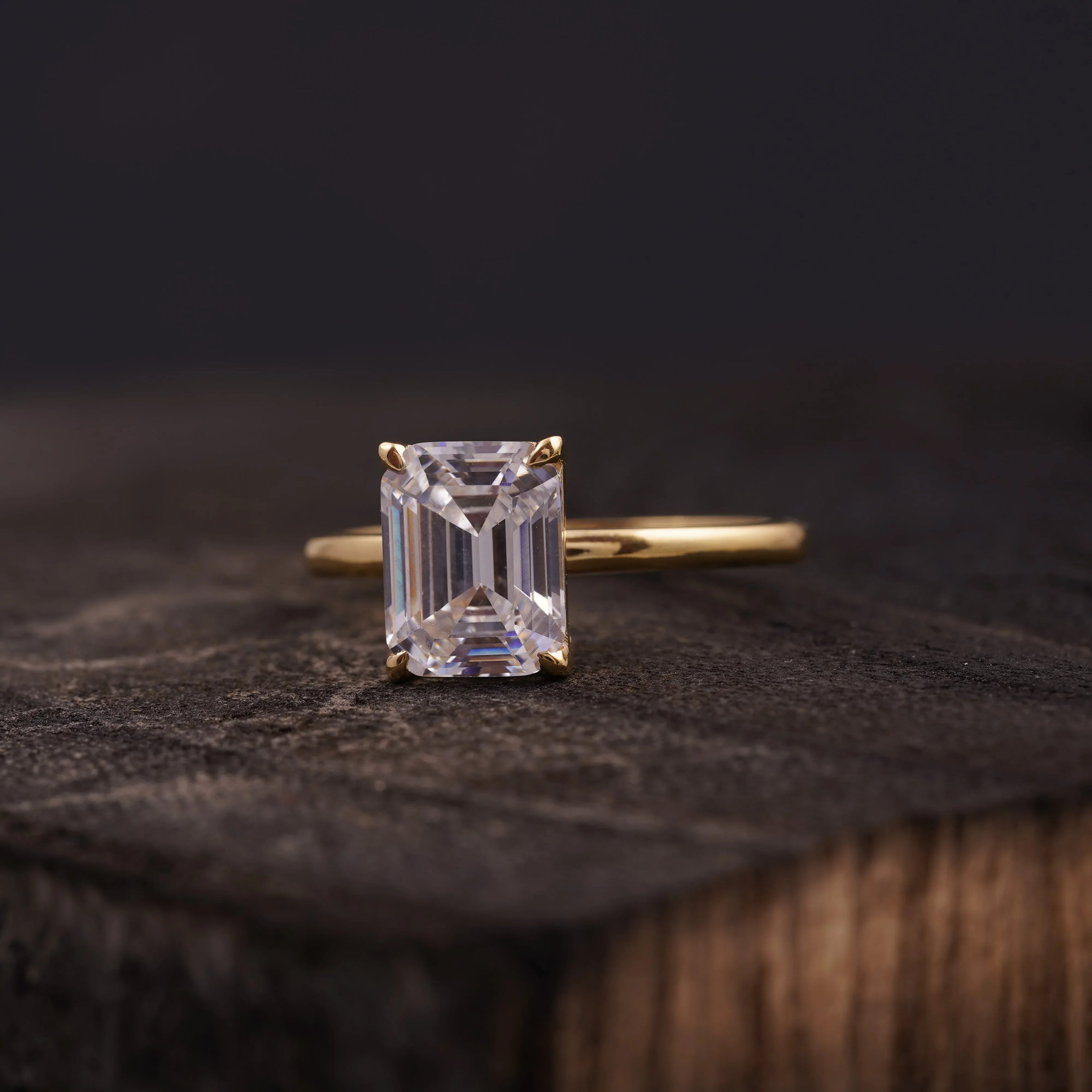 Emerald Cut Moissanite Diamond Solitaire Engagement - MinimalistJewels