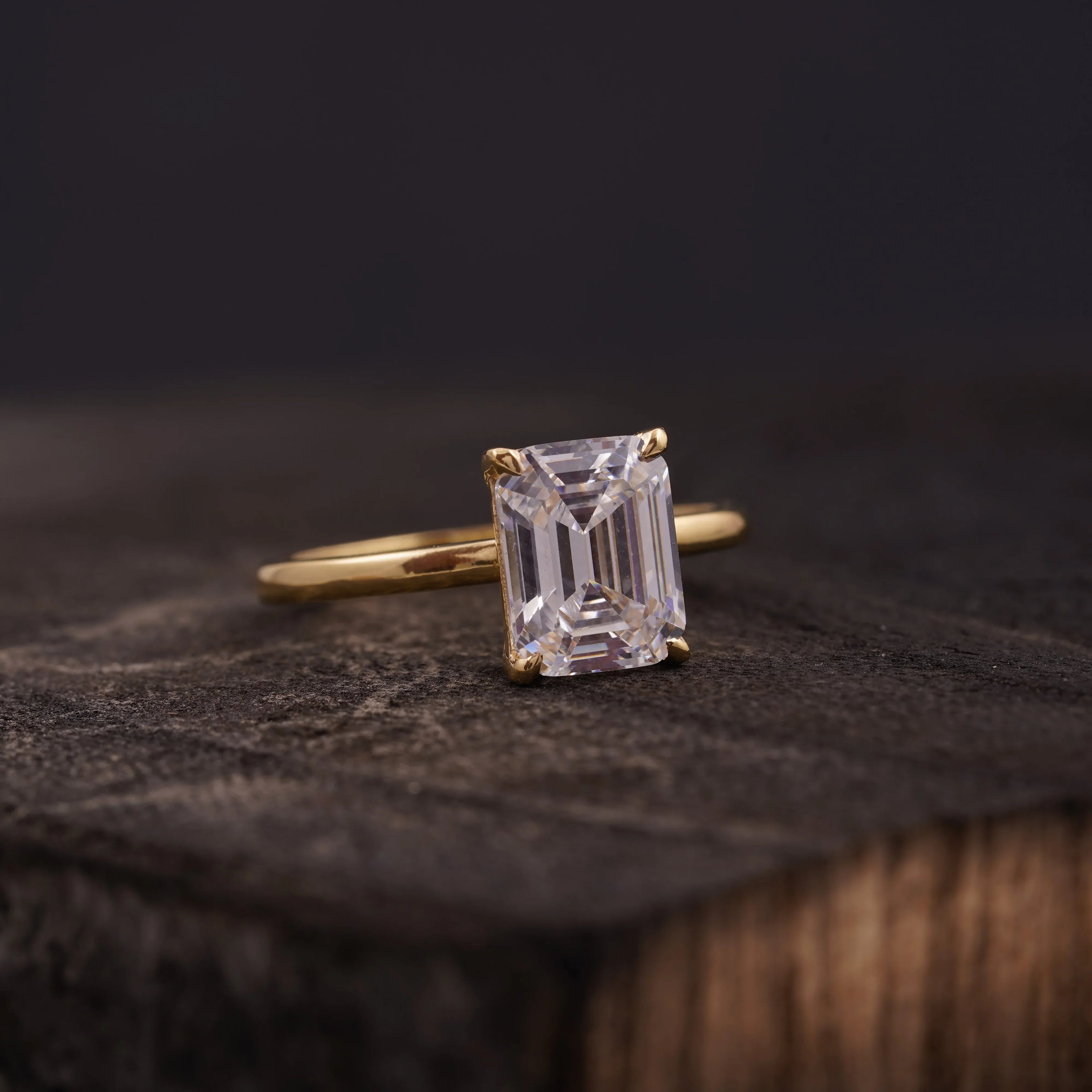 Emerald Cut Moissanite Diamond Solitaire Engagement - MinimalistJewels