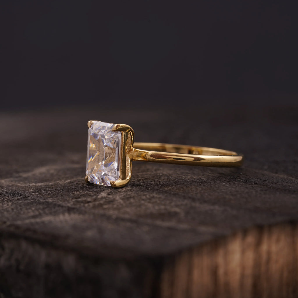 Emerald Cut Moissanite Diamond Solitaire Engagement - MinimalistJewels