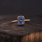 Aquamarine Gemstone Bezel Set Solid Gold Engagement Ring - MinimalistJewels
