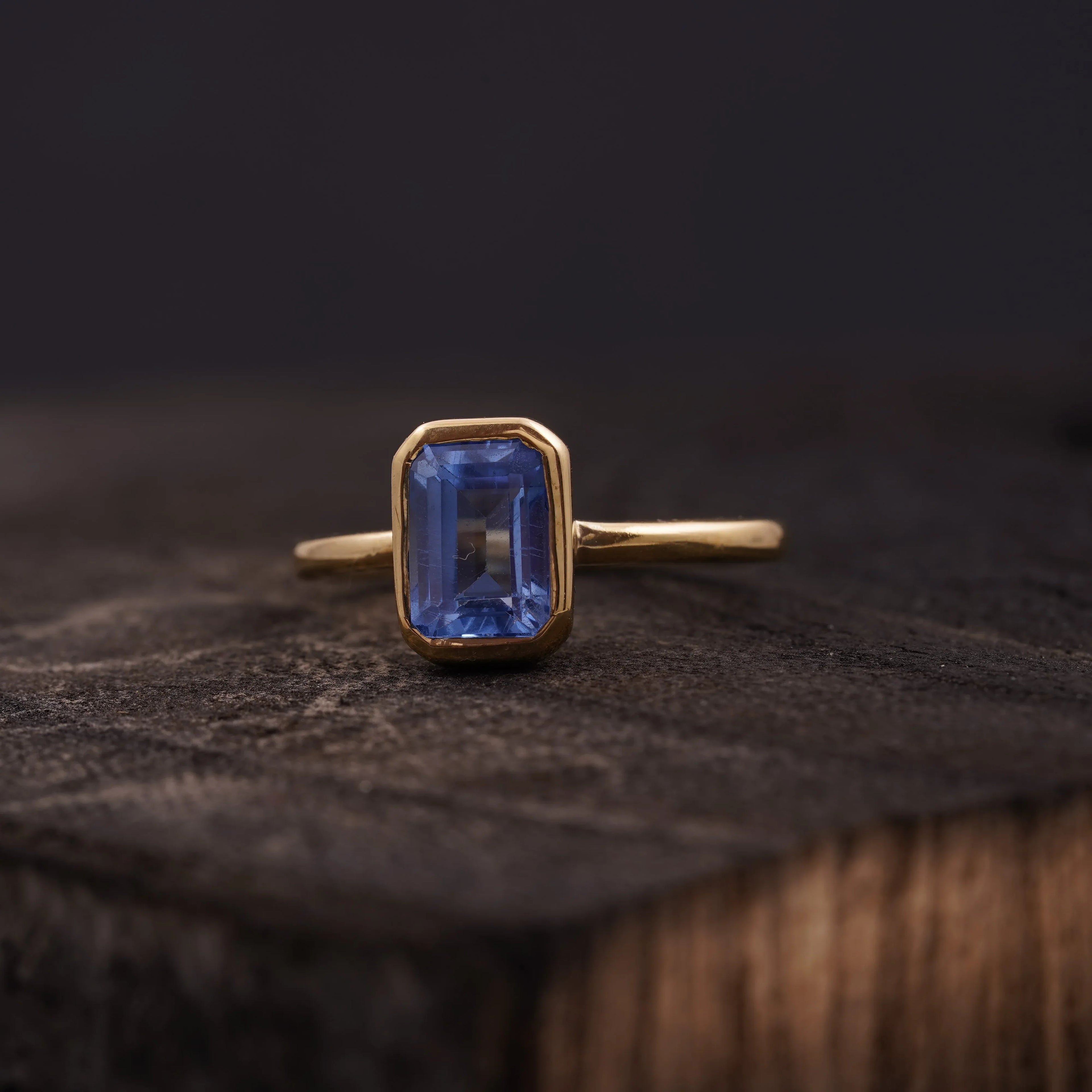 Aquamarine Gemstone Bezel Set Solid Gold Engagement Ring - MinimalistJewels