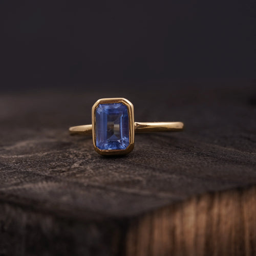Aquamarine Gemstone Bezel Set Solid Gold Engagement Ring - MinimalistJewels