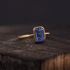 Aquamarine Gemstone Bezel Set Solid Gold Engagement Ring - MinimalistJewels