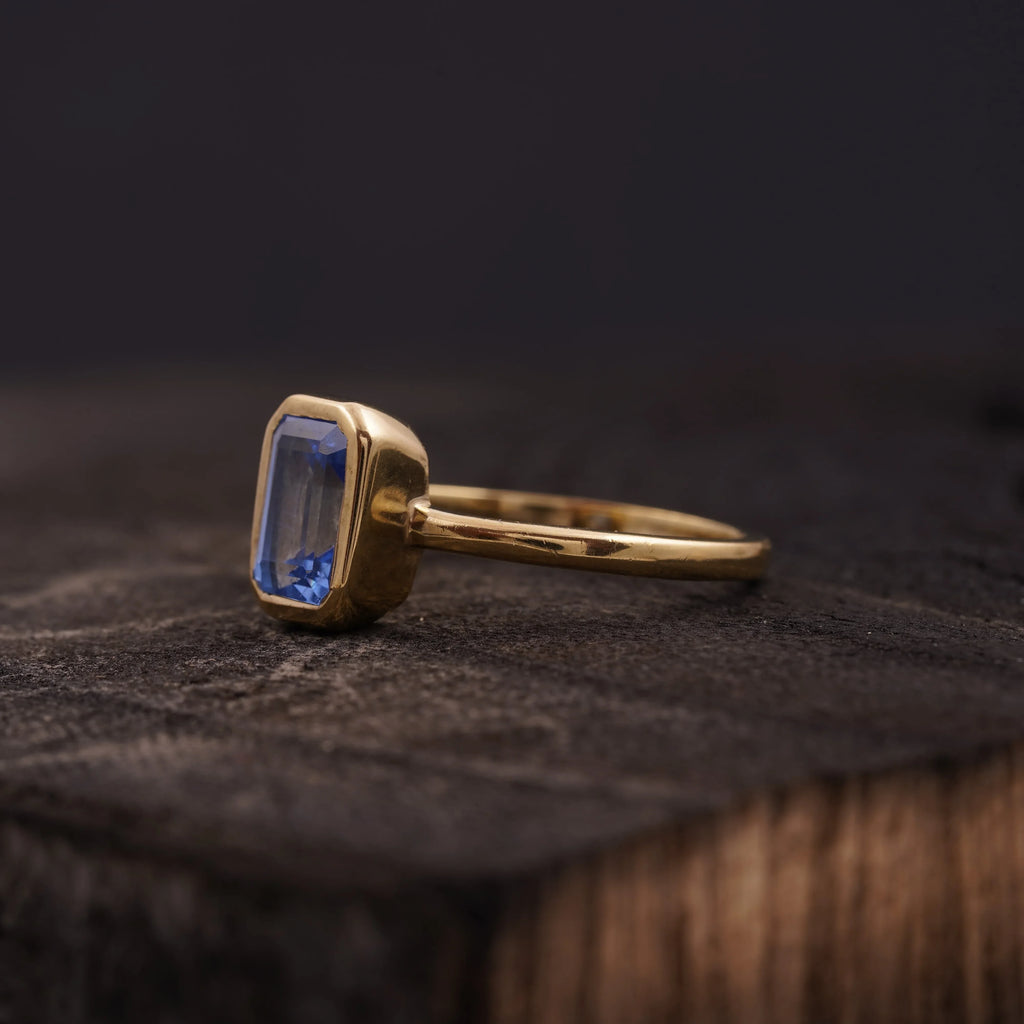 Aquamarine Gemstone Bezel Set Solid Gold Engagement Ring - MinimalistJewels