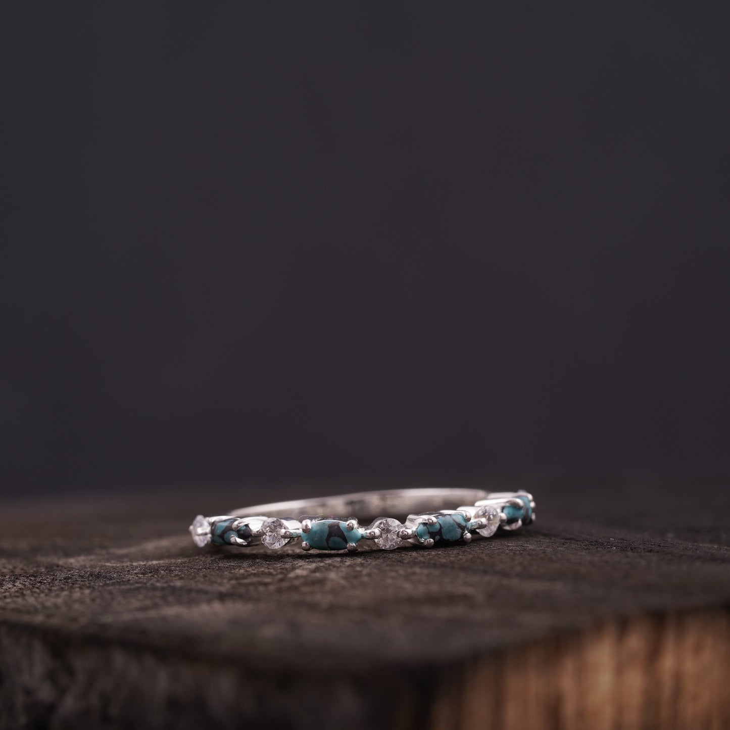 Turquoise Wedding Band Half Eternity 925 Silver Ring