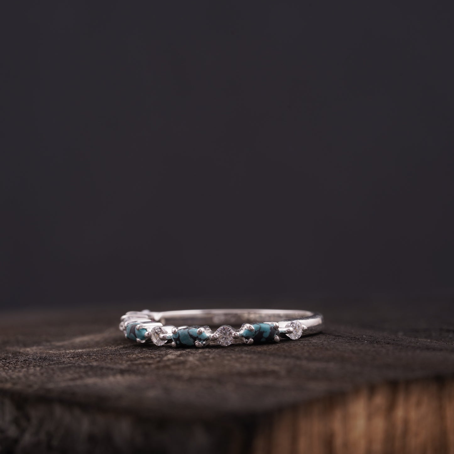 Turquoise Wedding Band Half Eternity 925 Silver Ring