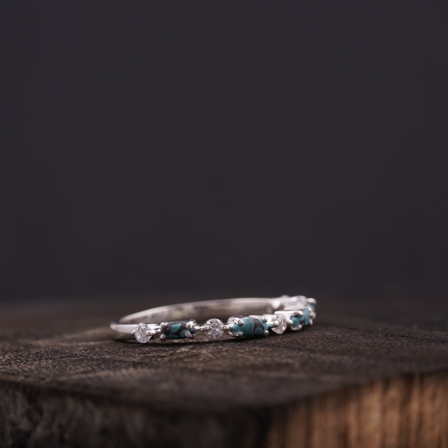 Turquoise Wedding Band Half Eternity 925 Silver Ring