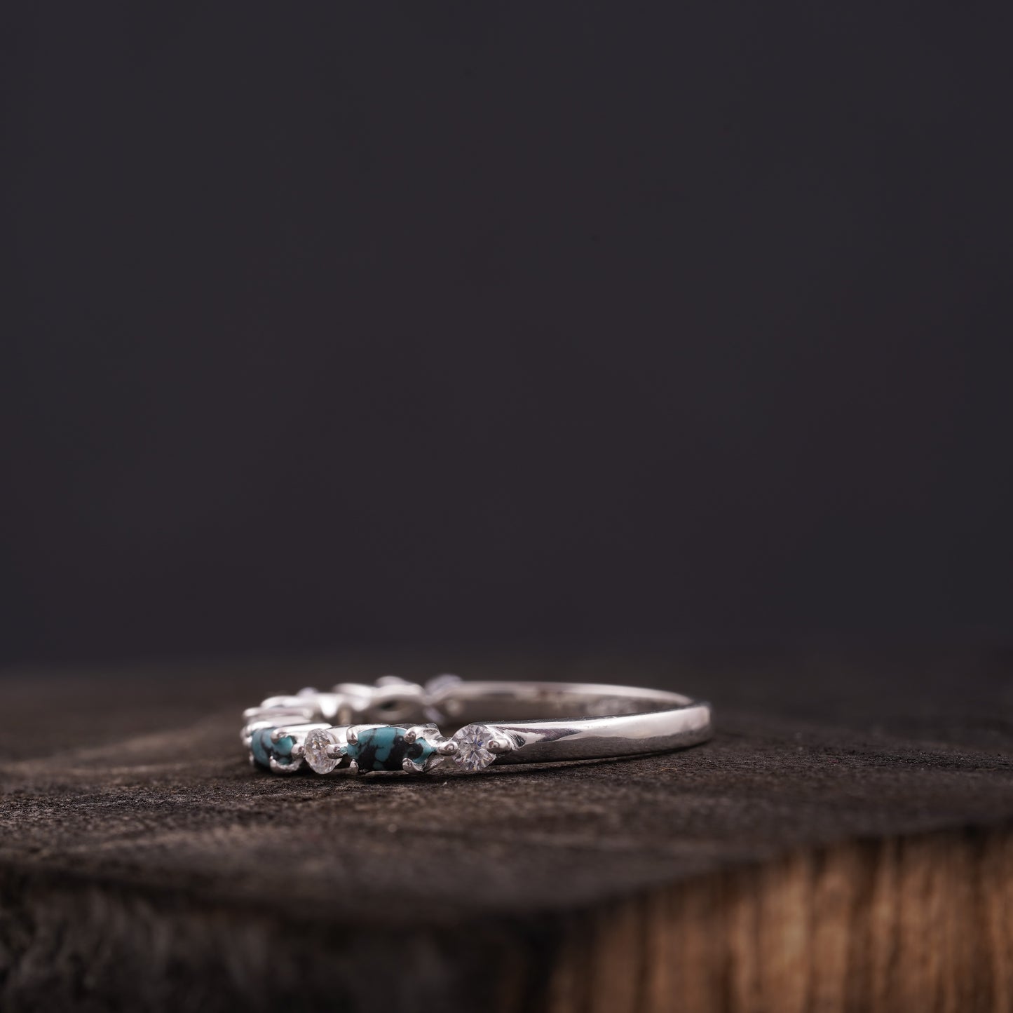 Turquoise Wedding Band Half Eternity 925 Silver Ring