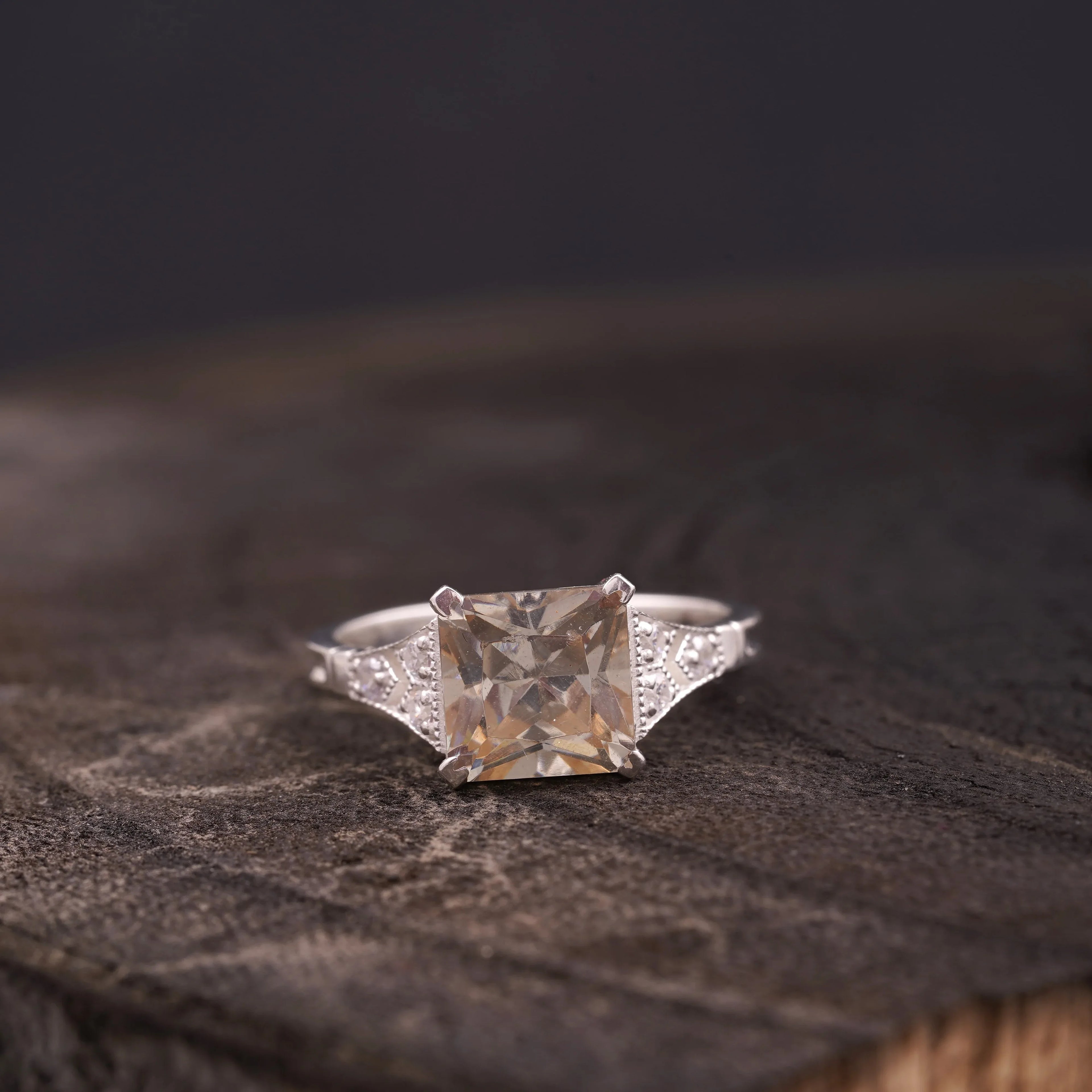 Asscher Cut Peach Moissanite Diamond Ring - MinimalistJewels