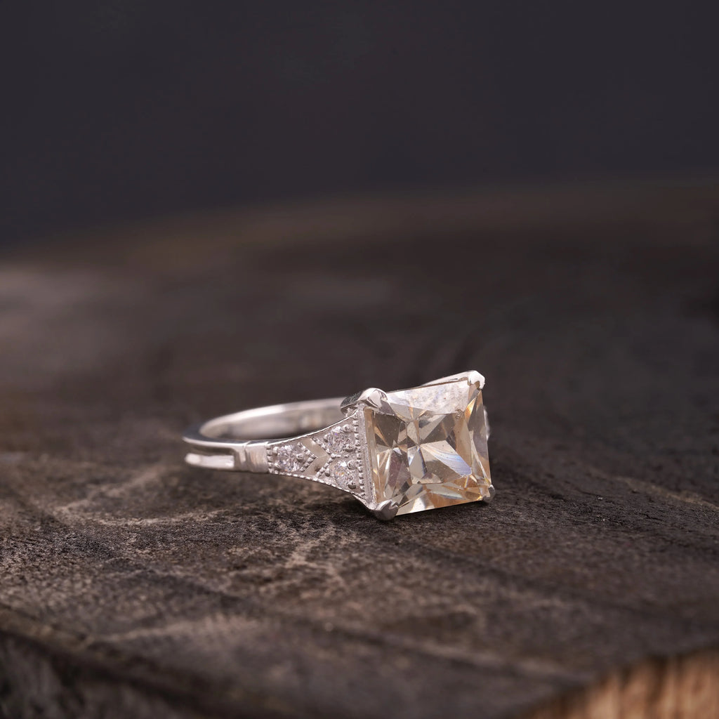 Asscher Cut Peach Moissanite Diamond Ring - MinimalistJewels