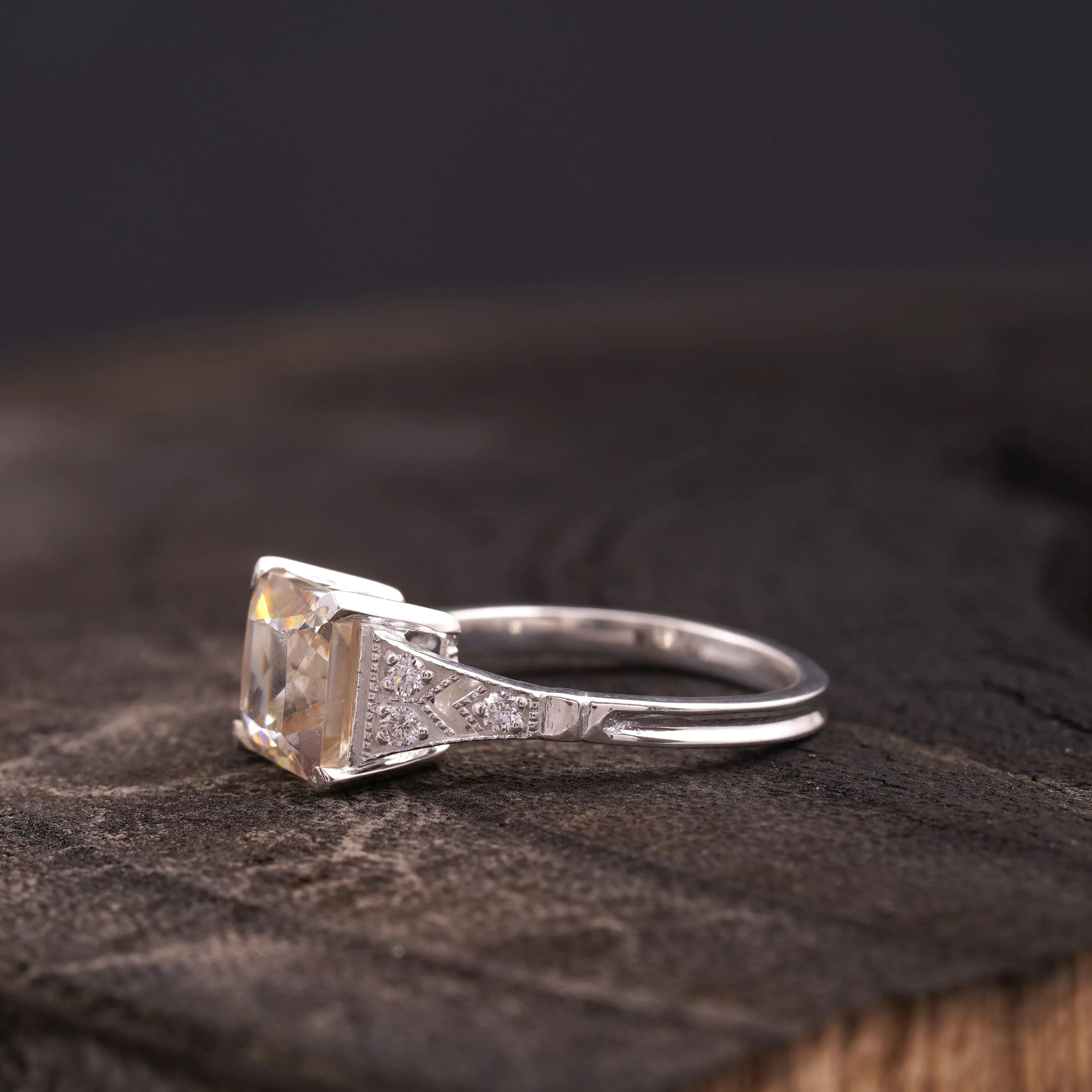 Asscher Cut Peach Moissanite Diamond Ring - MinimalistJewels