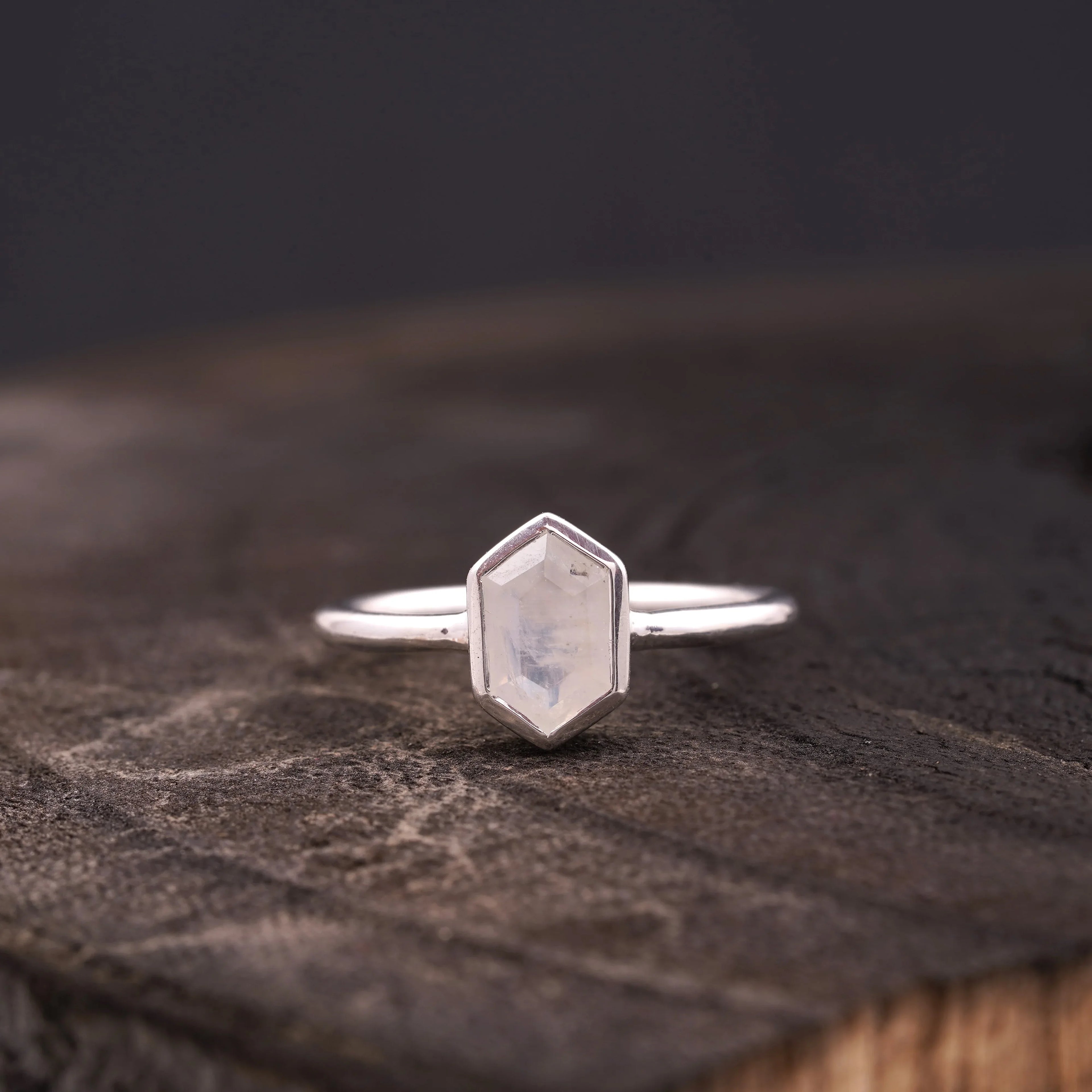 Hexagon Cut Moonstone Solitaire Ring - MinimalistJewels