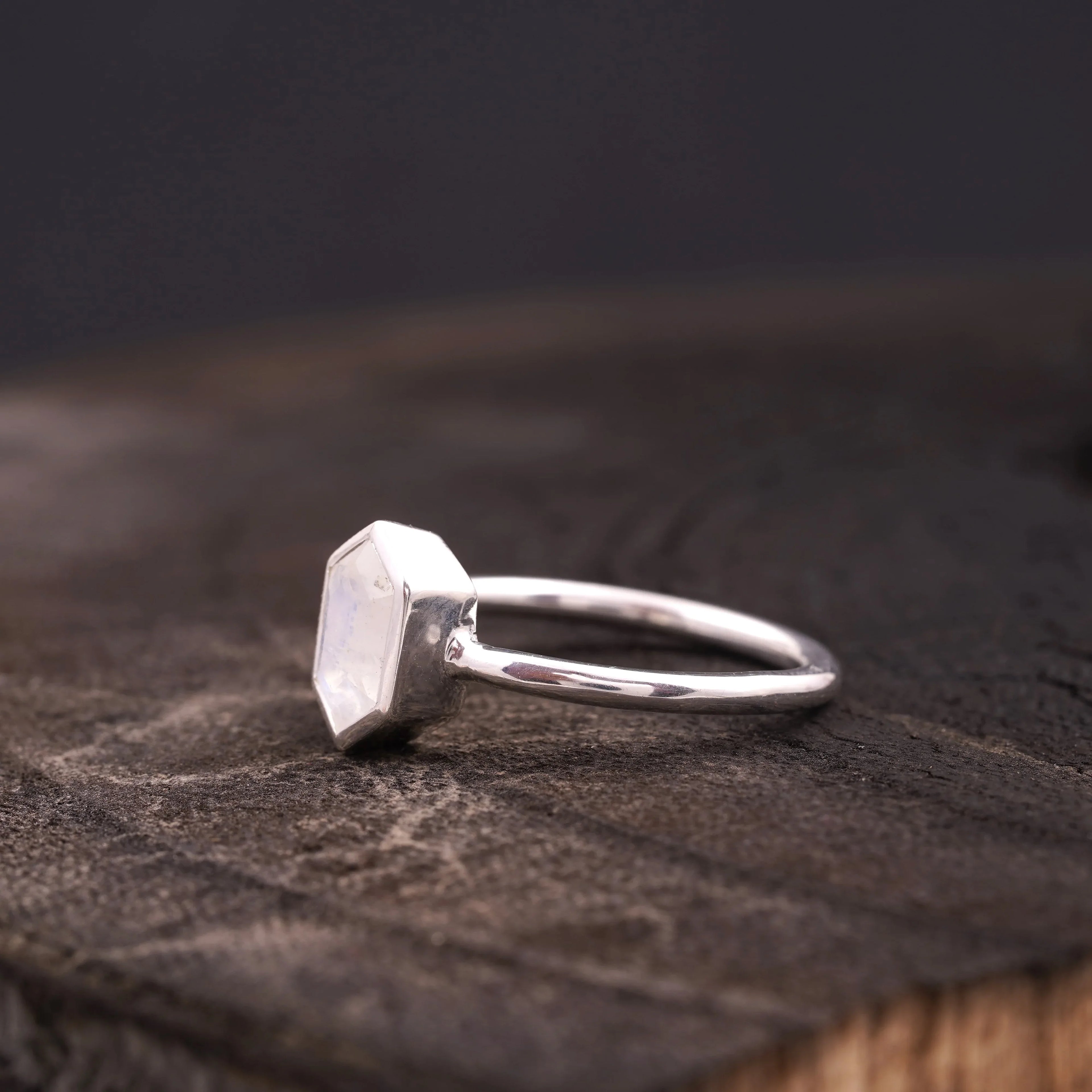 Hexagon Cut Moonstone Solitaire Ring - MinimalistJewels
