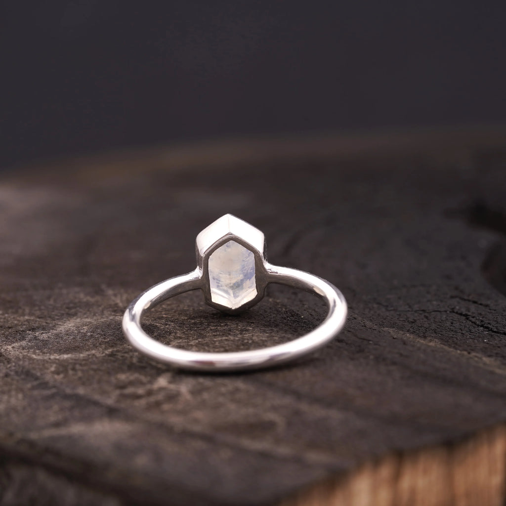 Hexagon Cut Moonstone Solitaire Ring - MinimalistJewels
