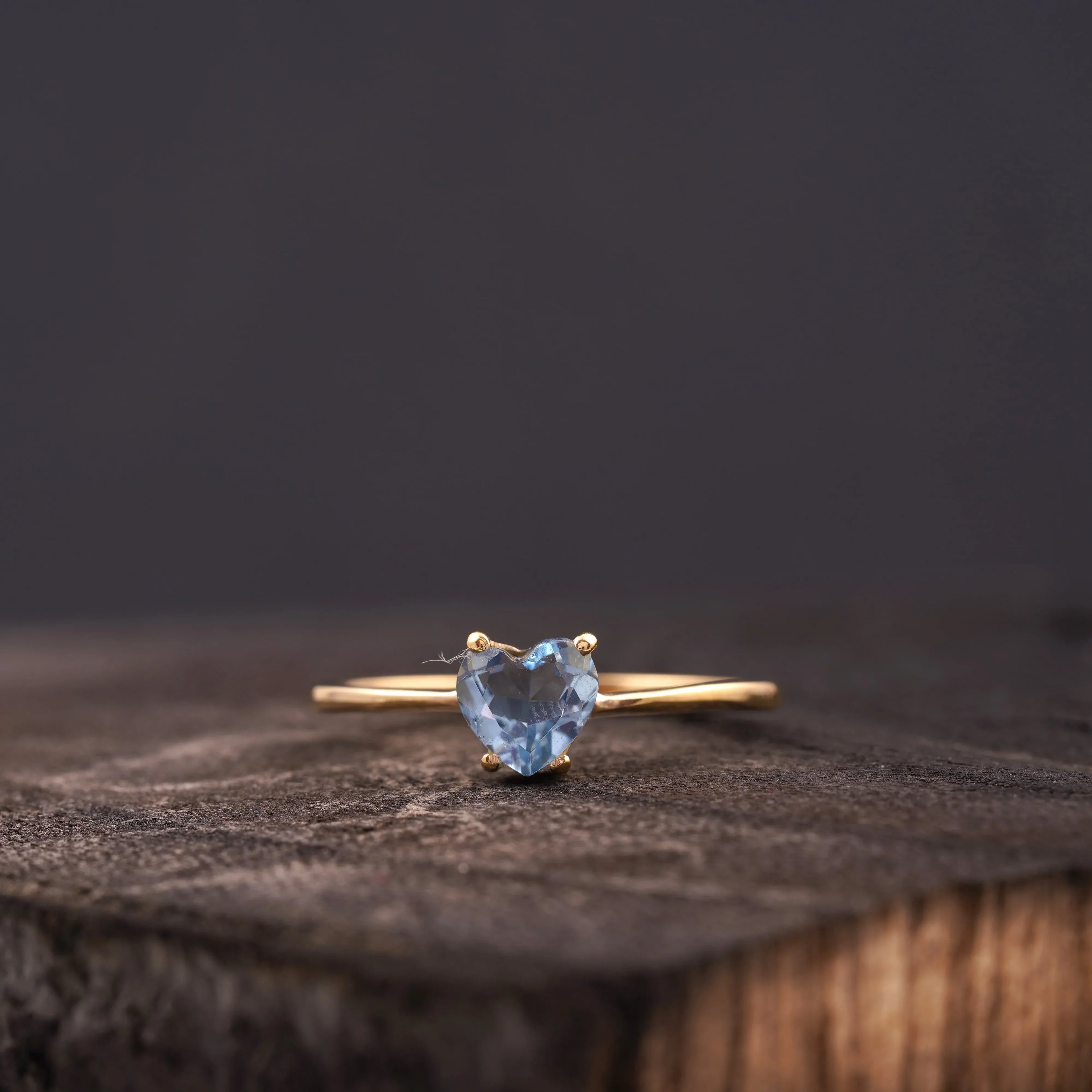 Dainty Heart Aquamarine Stacking Ring - MinimalistJewels