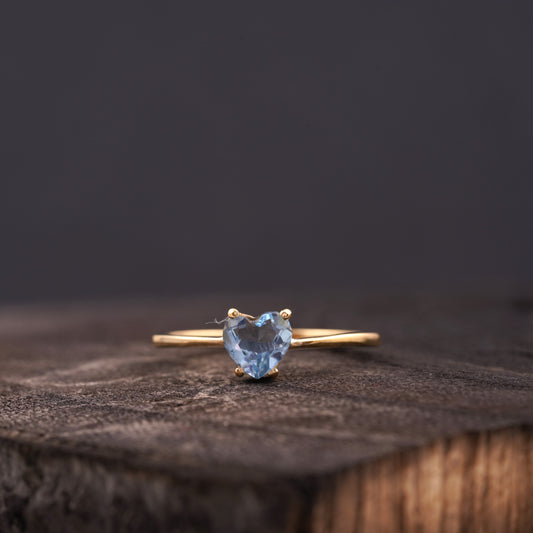 Dainty Heart Aquamarine Stacking Ring