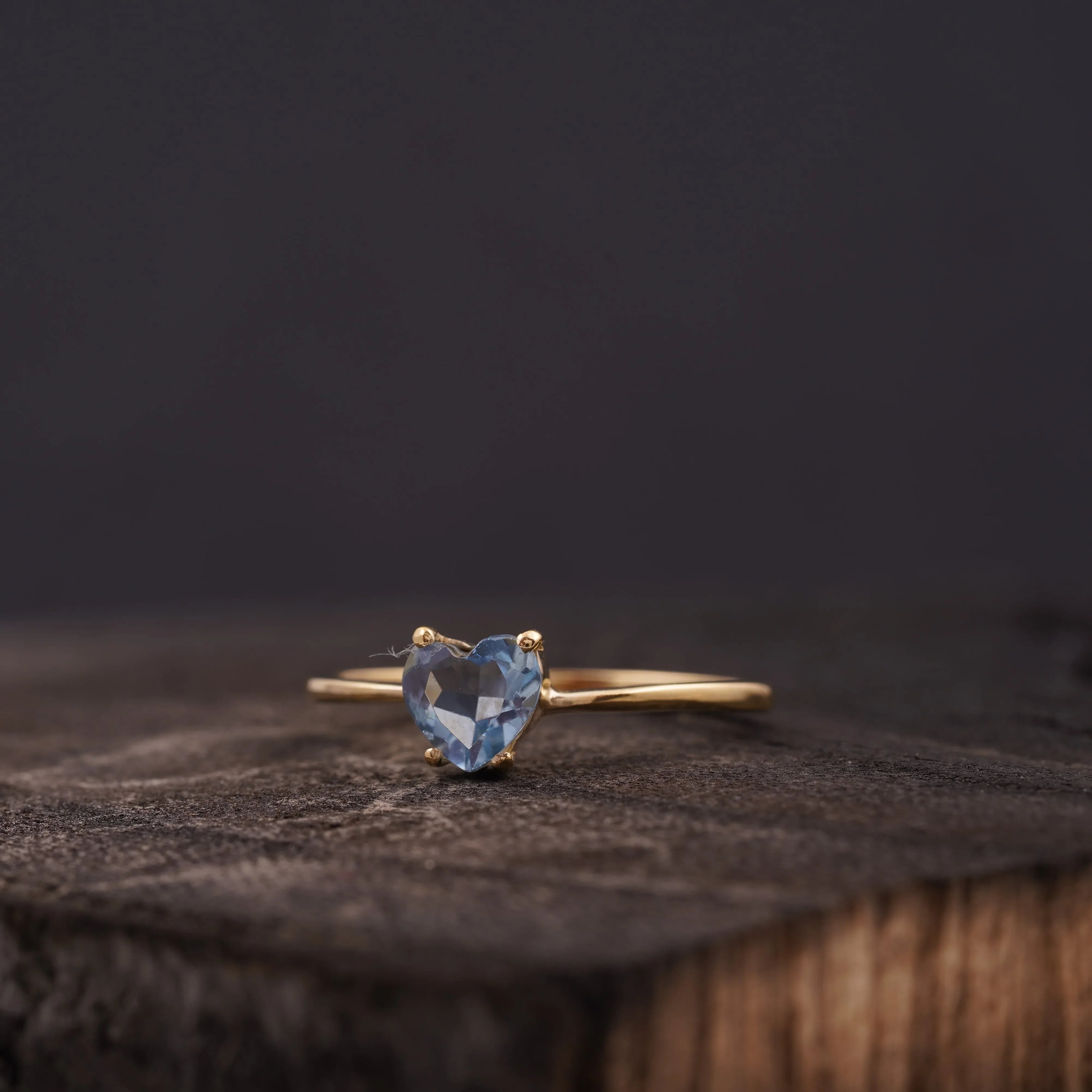 Dainty Heart Aquamarine Stacking Ring - MinimalistJewels