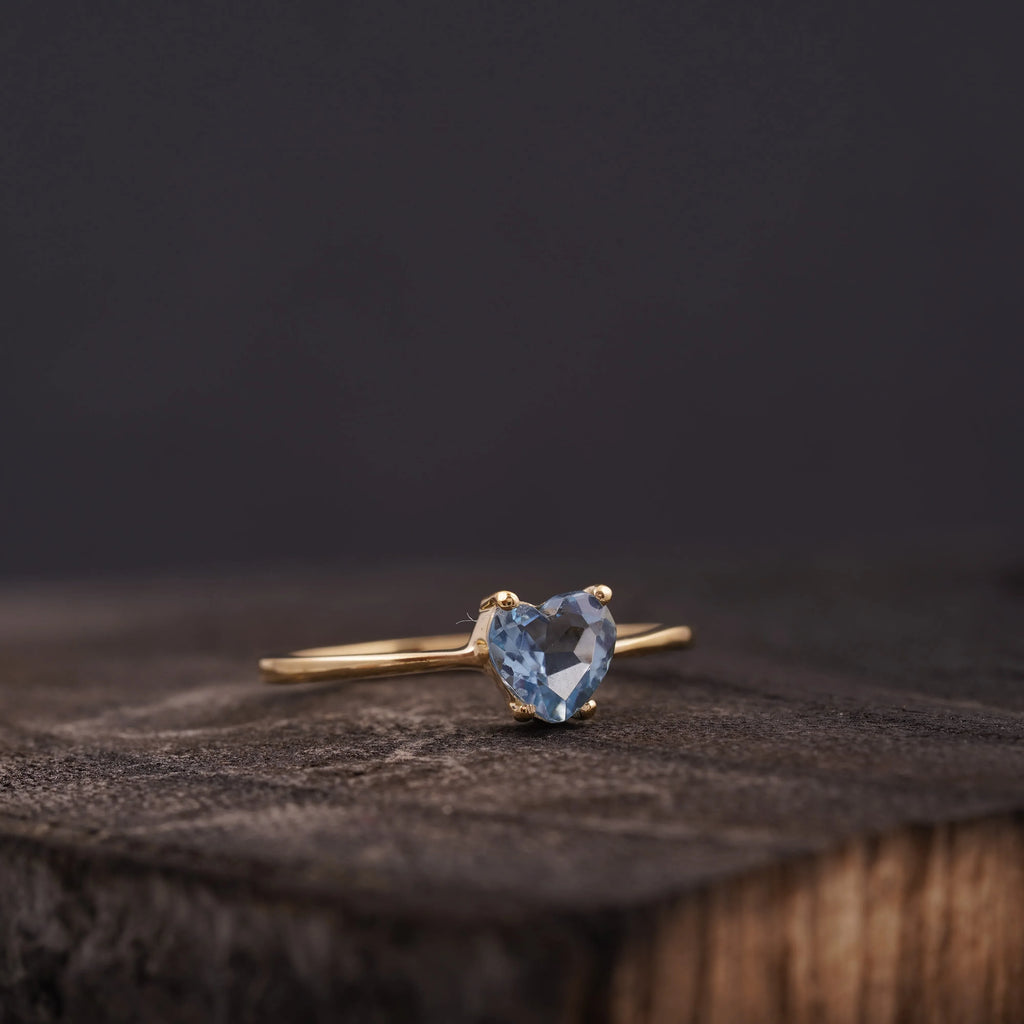 Dainty Heart Aquamarine Stacking Ring - MinimalistJewels