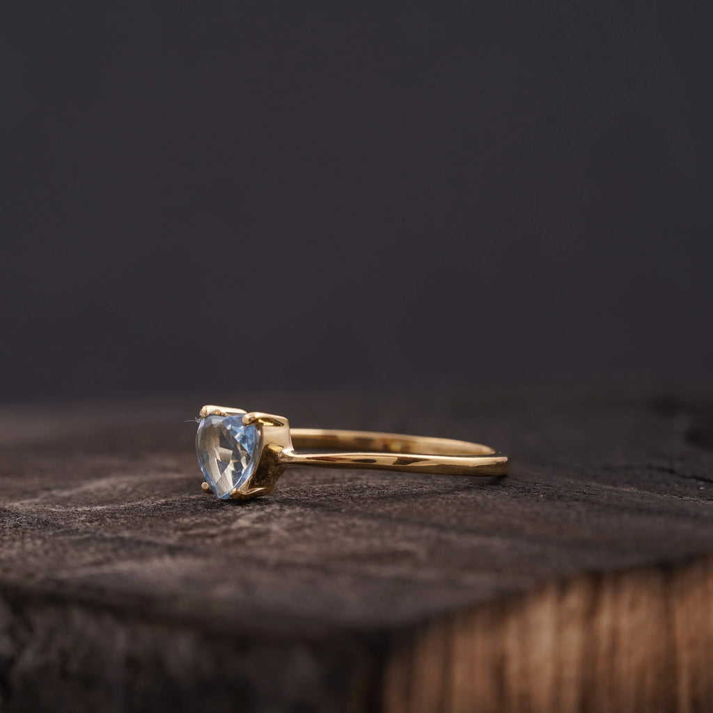 Dainty Heart Aquamarine Stacking Ring - MinimalistJewels