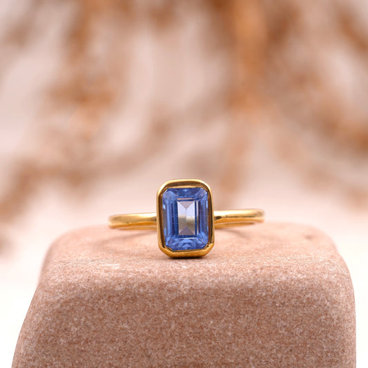 Aquamarine Gemstone Bezel Set Solid Gold Engagement Ring For Women