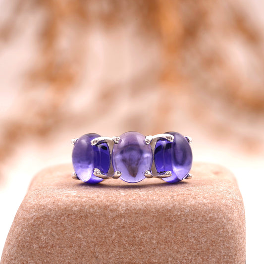 Tanzanite Gemstone Stacking Three Stone Ring 925 Sterling Silver