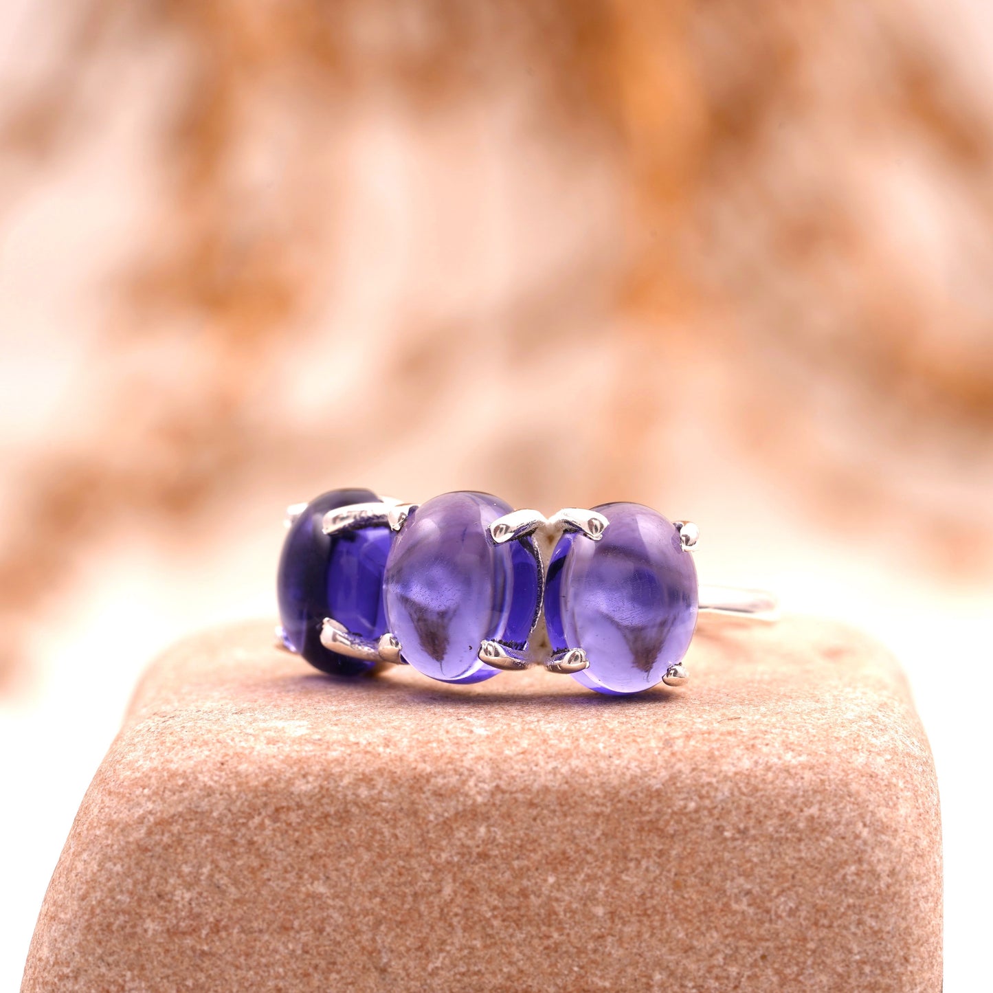 Tanzanite Gemstone Stacking Three Stone Ring 925 Sterling Silver