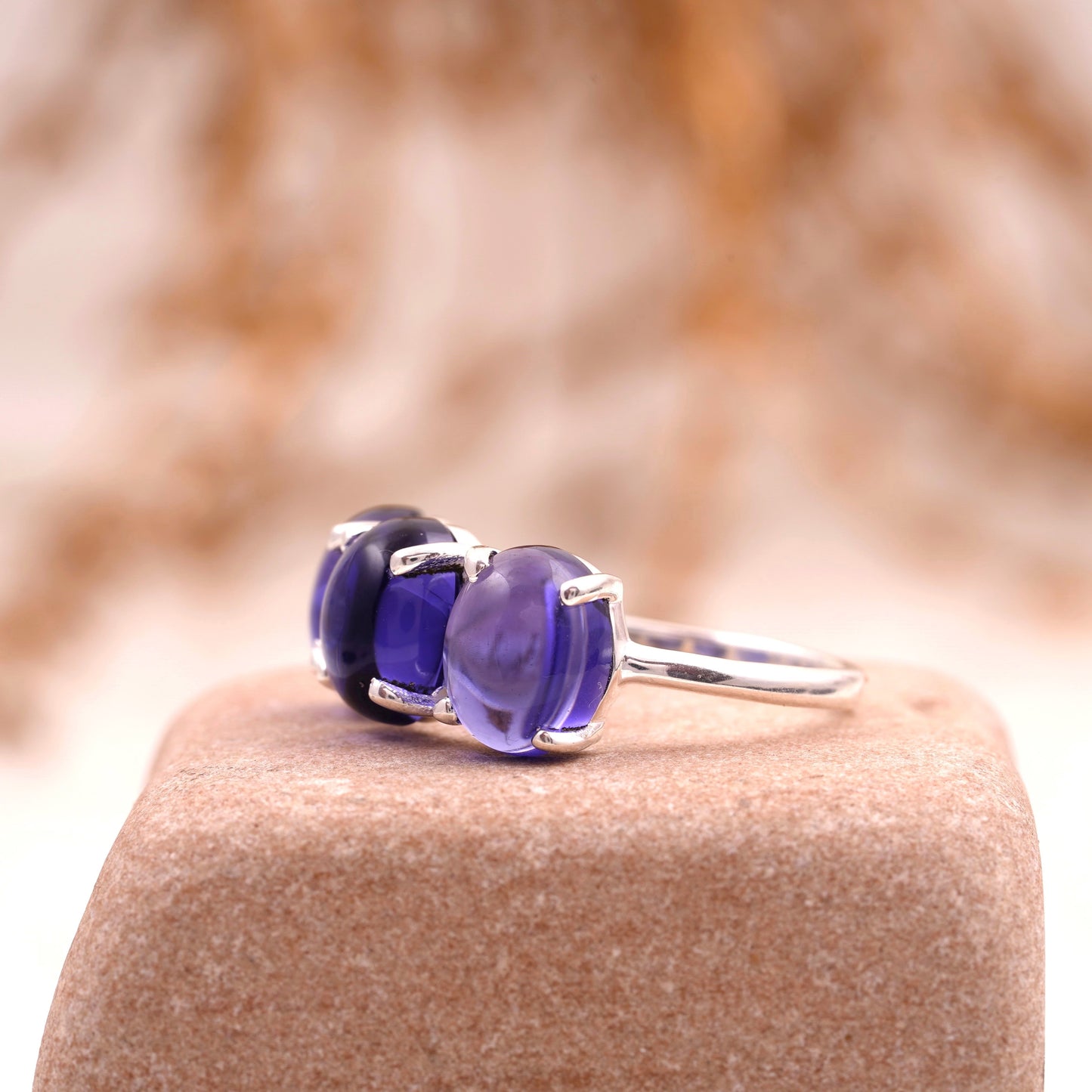 Tanzanite Gemstone Stacking Three Stone Ring 925 Sterling Silver