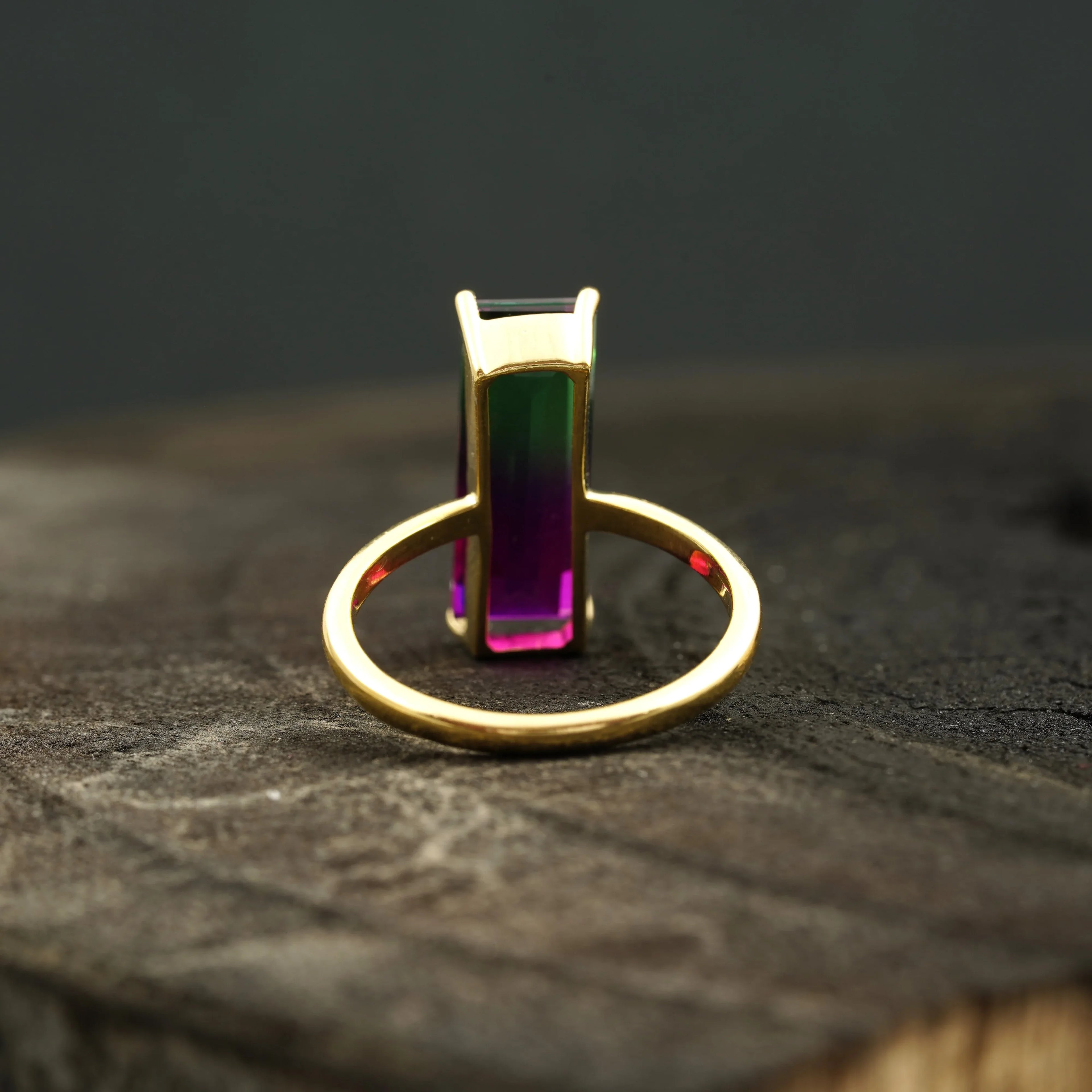 Long Baguette Watermelon Tourmaline Bicolor Engagement Ring - MinimalistJewels