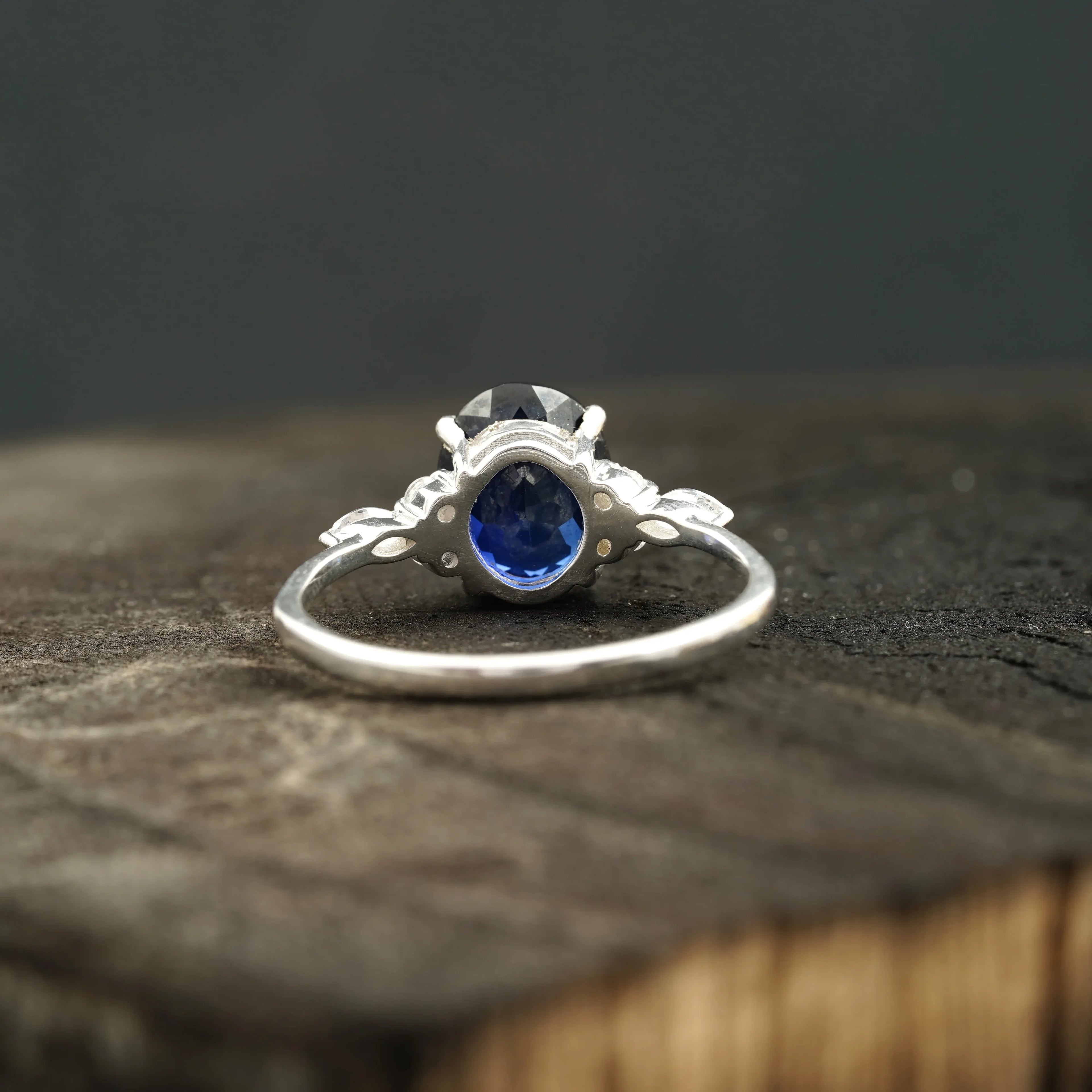 Oval Cut Blue Sapphire Sterling Silver Engagement Ring - MinimalistJewels