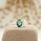 Toi Et Moi Tourmaline & Diamond Silver Engagement Ring - MinimalistJewels