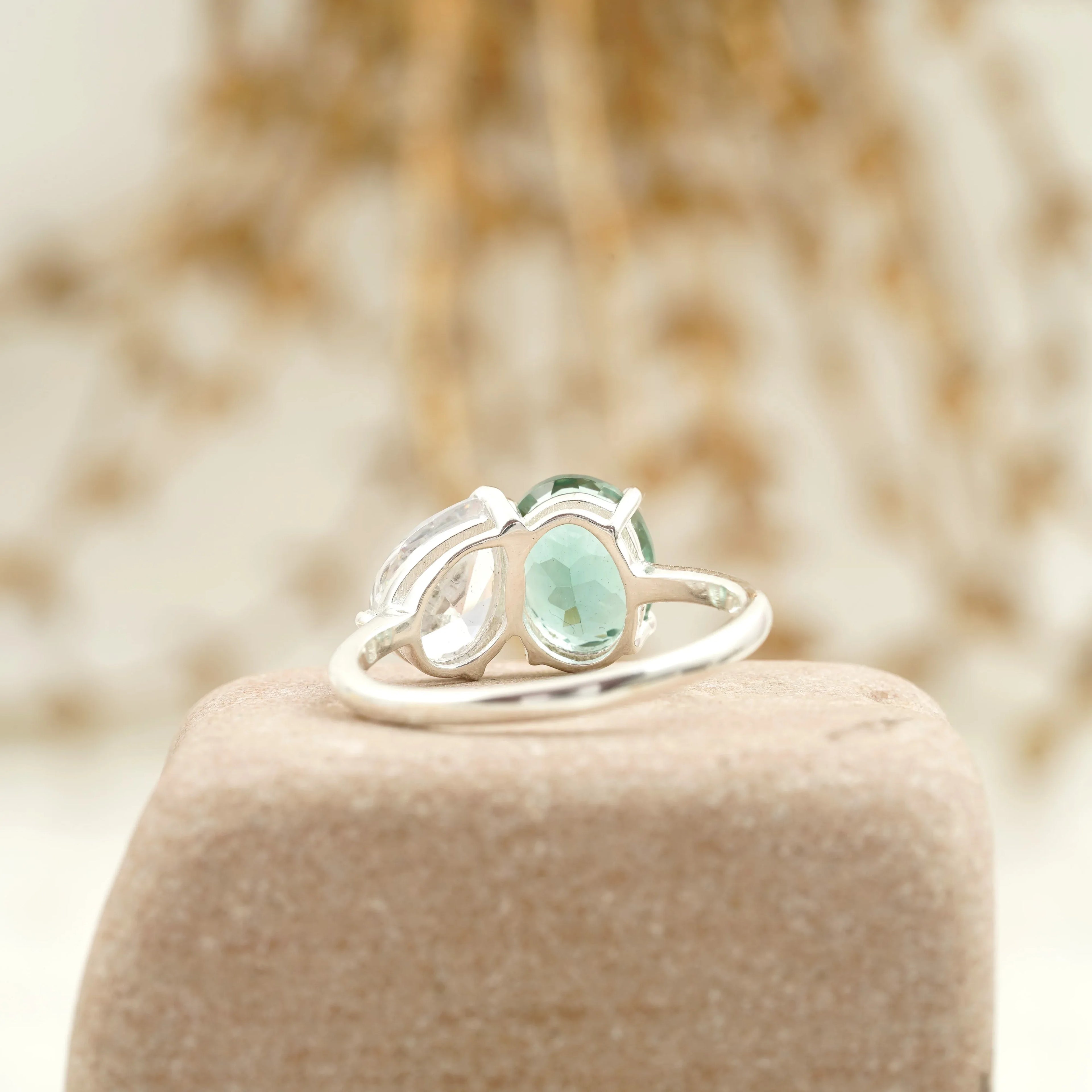Toi Et Moi Tourmaline & Diamond Silver Engagement Ring - MinimalistJewels