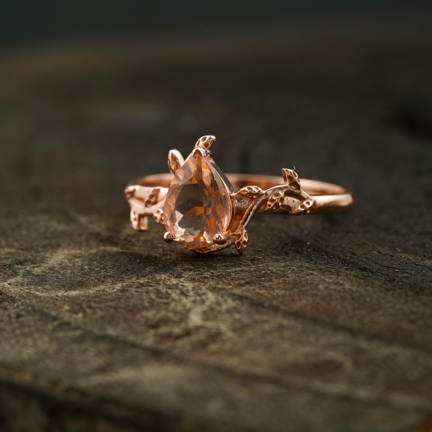 Pear Morganite Leaf Engagement Ring For Women Left Angle