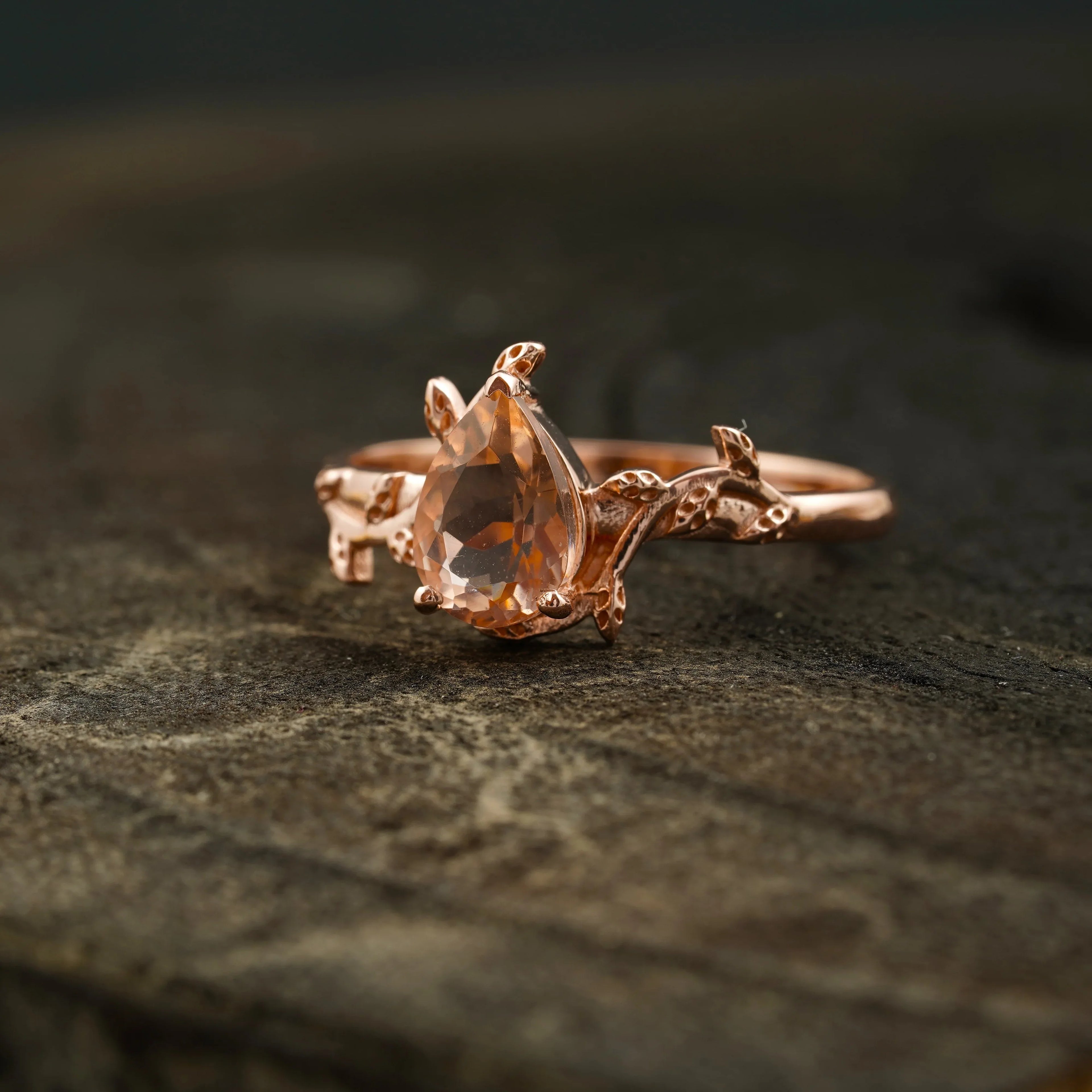 Pear Morganite Leaf Engagement Ring For Women - MinimalistJewels