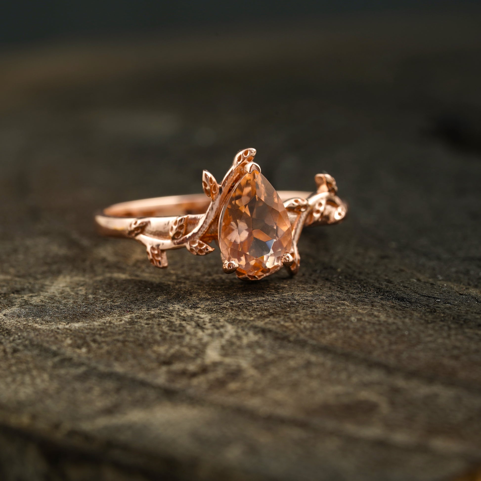 Pear Morganite Leaf Engagement Ring For Women Right Angle