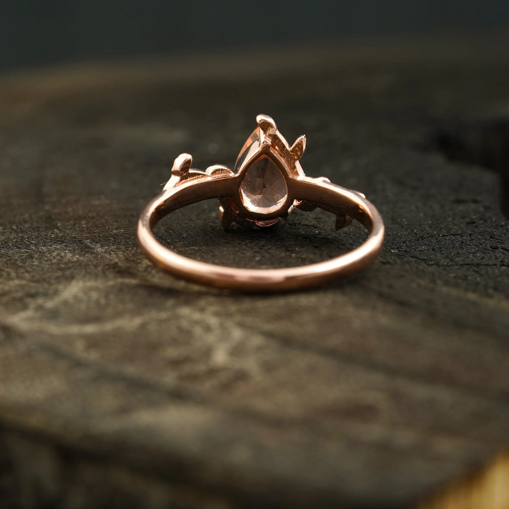 Pear Morganite Leaf Engagement Ring For Women - MinimalistJewels