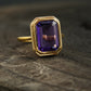 Large Alexandrite Bezel Set Engagement Ring 14K Yellow Gold